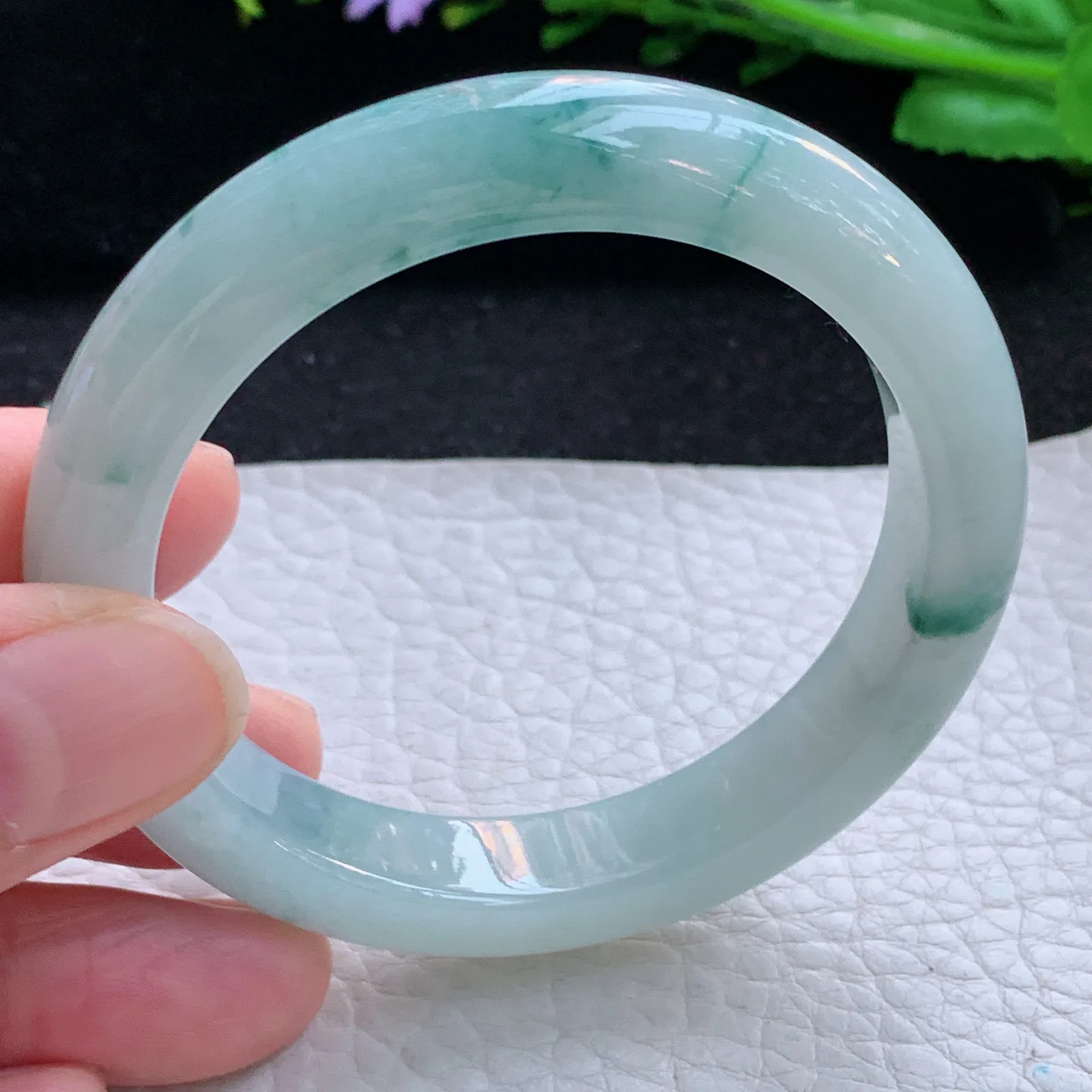 js小圈口52*10.8*8.2平安镯 缅甸翡翠a货玉手镯冰飘花宽边玉手环