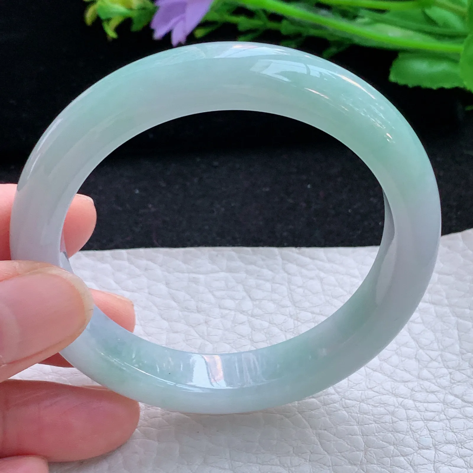 hy自然光54.5*11.5*8.5平安镯 缅甸翡翠a货玉手镯清新宽边玉手环