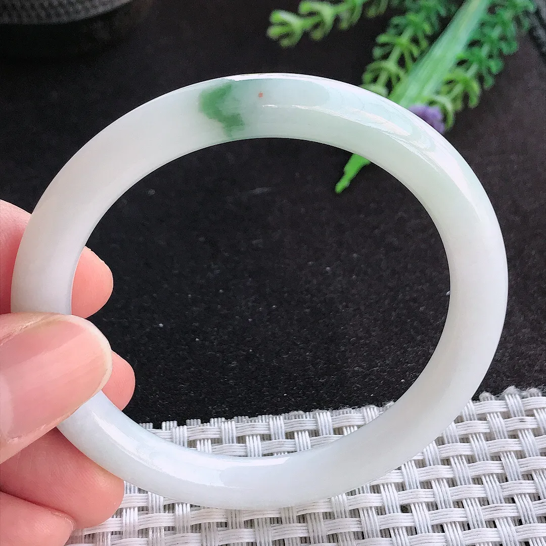 天然a货翡翠54.5/7.9/8.5老坑温润飘花圆条手镯玉手镯