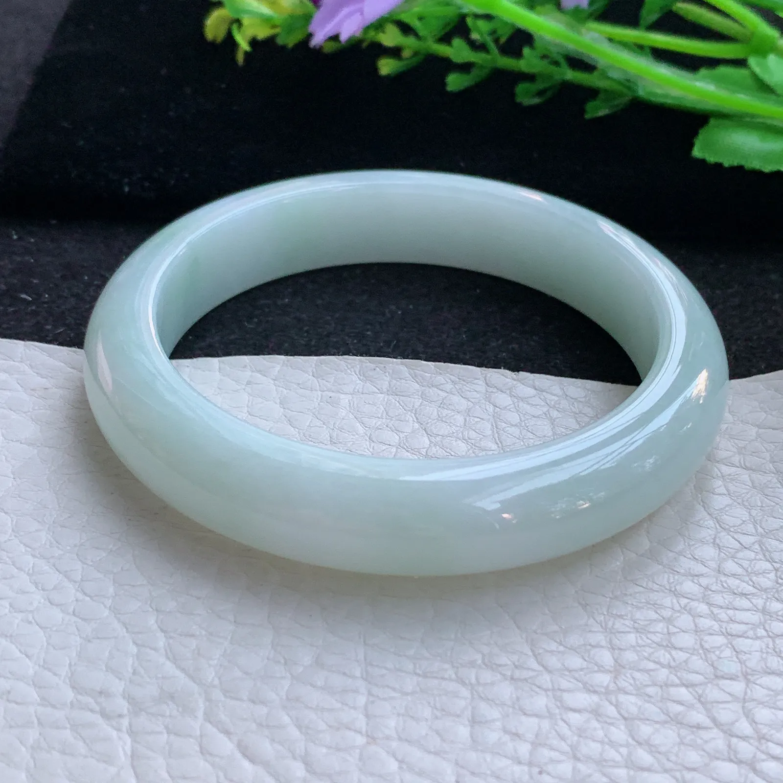 hy自然光57.5*12.3*8.5平安镯 缅甸翡翠a货玉手镯浅绿宽边玉手环