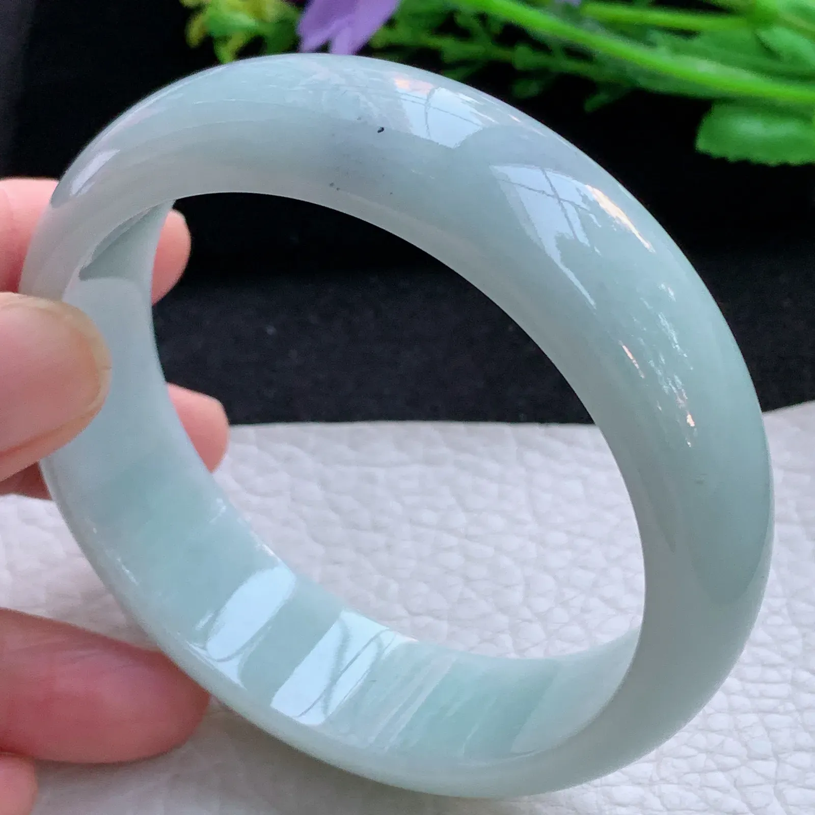 hy大圈口61.5*18.5*7.6轮胎镯 缅甸翡翠a货玉手镯浅绿大气宽边玉手环