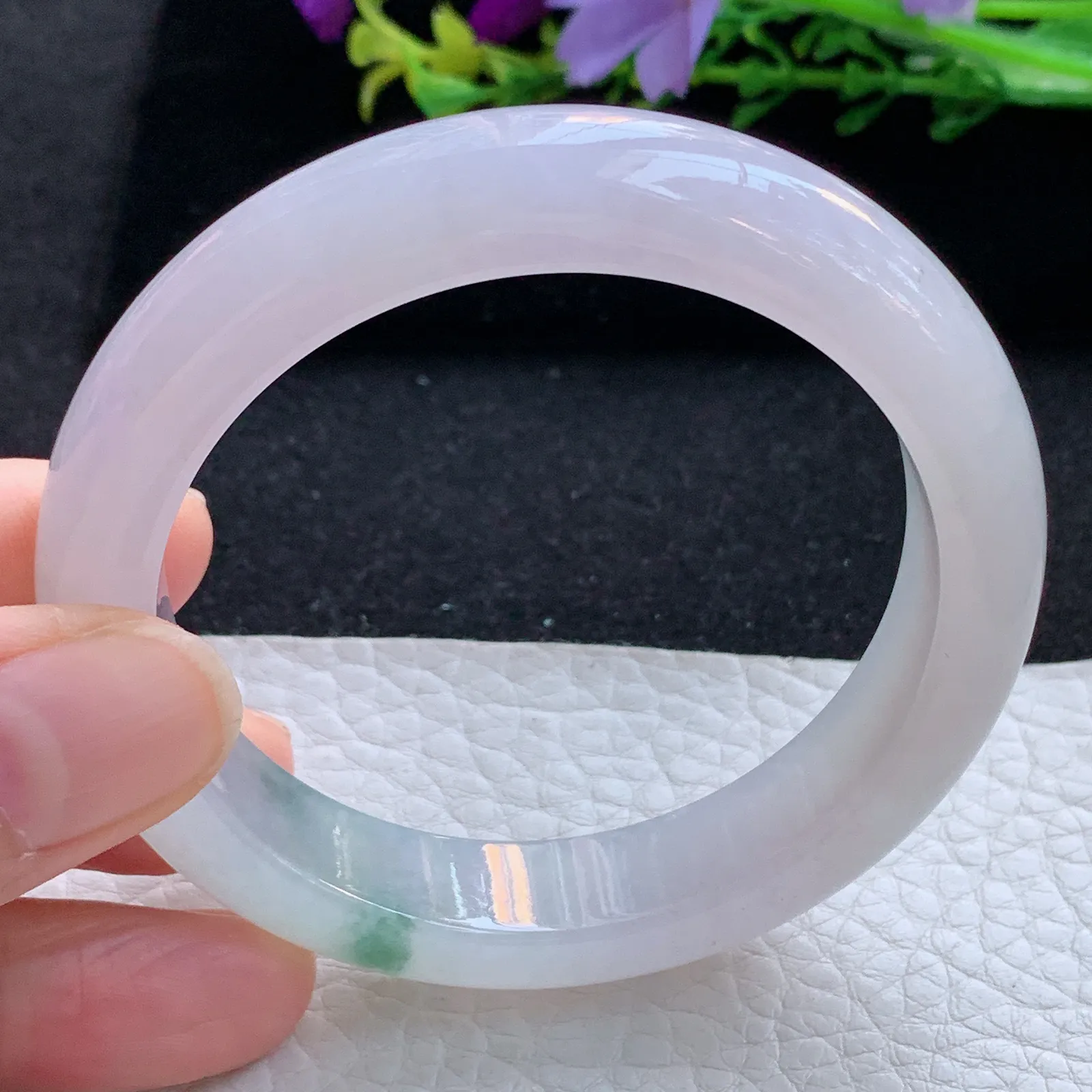 ay自然光53.6*12*8.5平安镯 缅甸翡翠a货玉手镯冰荧飘花宽边玉手环