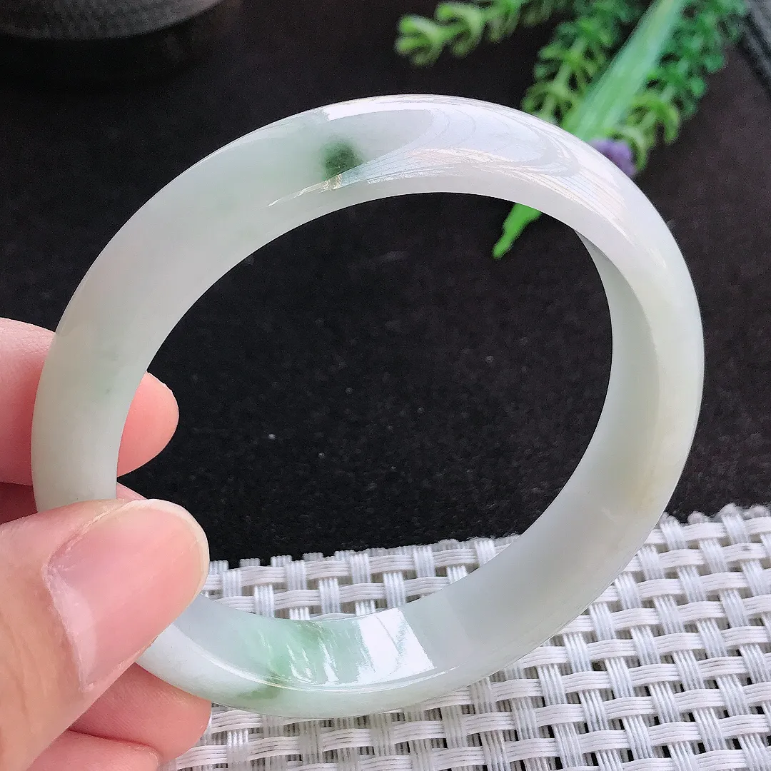 天然a货翡翠58/13.3/7.5老坑冰润飘花手镯宽边玉手镯