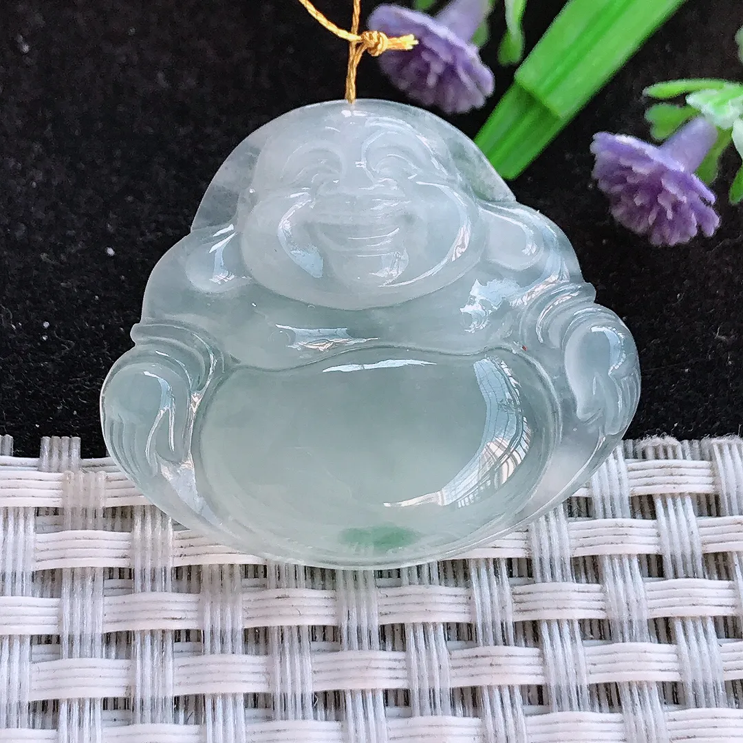 天然a货翡翠29.3/33.6/5.7老坑冰胶果冻飘花冰种佛公吊坠翡翠玉挂件