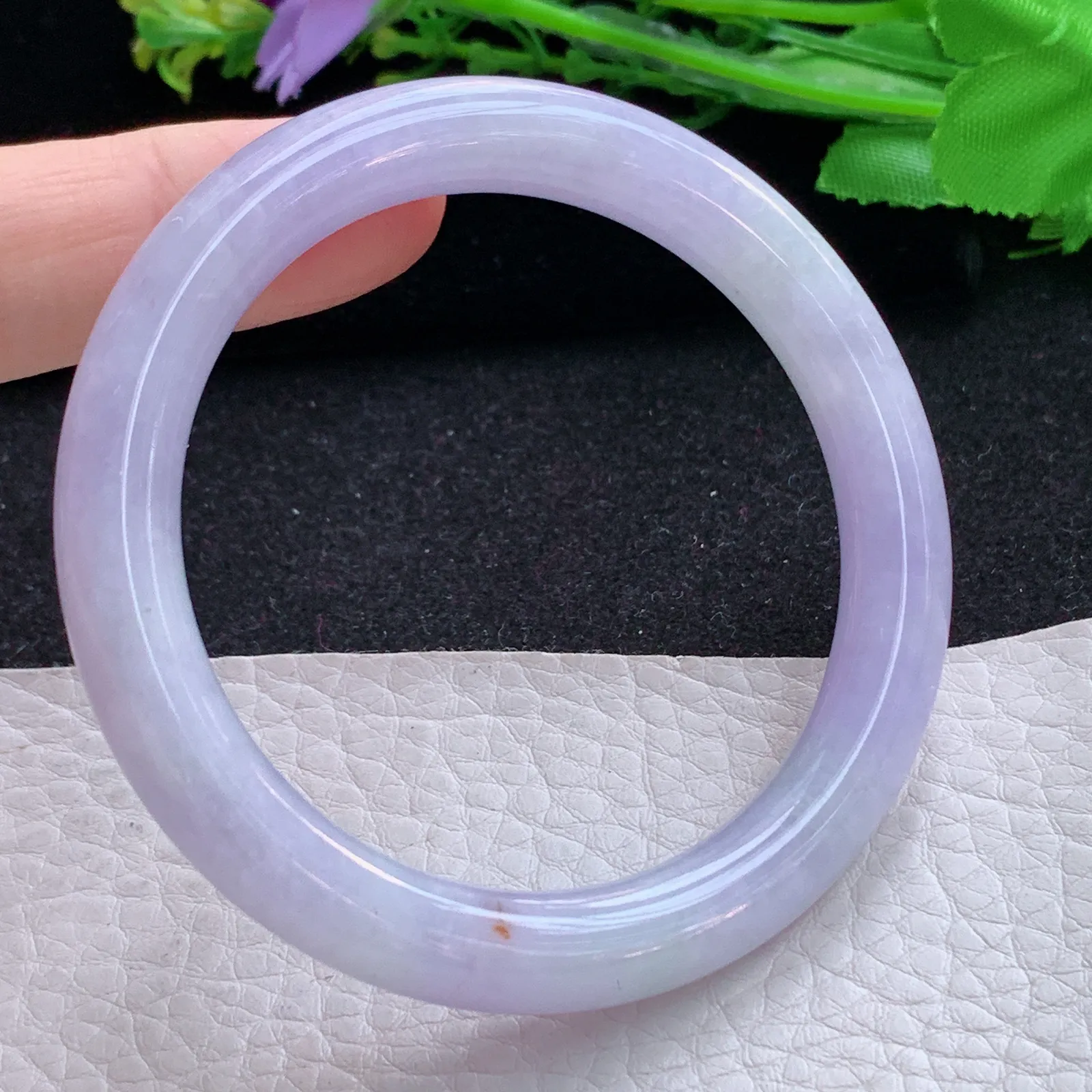 faa自然光53*8.8*8.6叮当镯 缅甸翡翠a货玉手镯紫罗兰圆条玉手环 美人镯