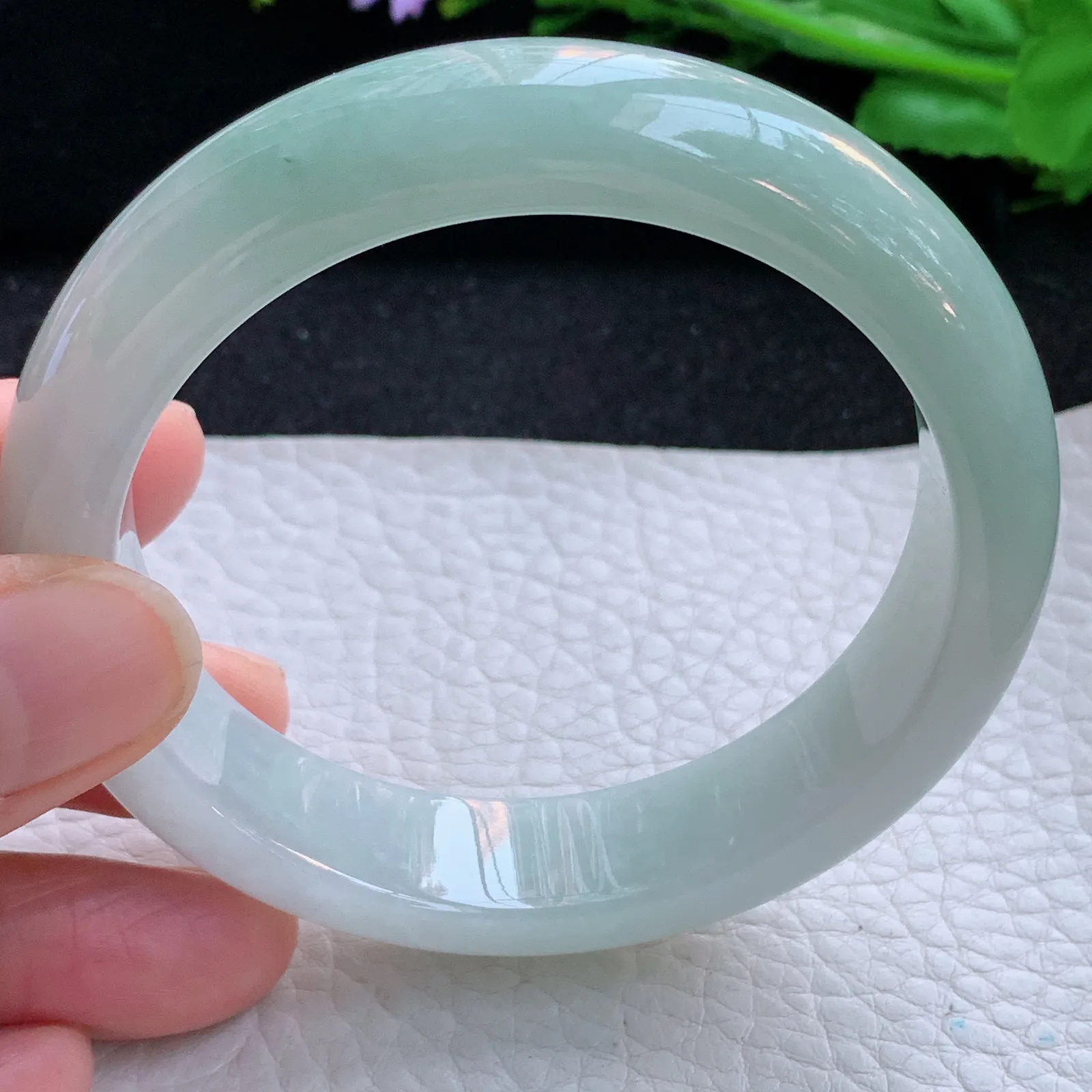 js自然光5 8*14*8.5平安镯 缅甸翡翠a货玉手镯半山水清新宽边玉手环