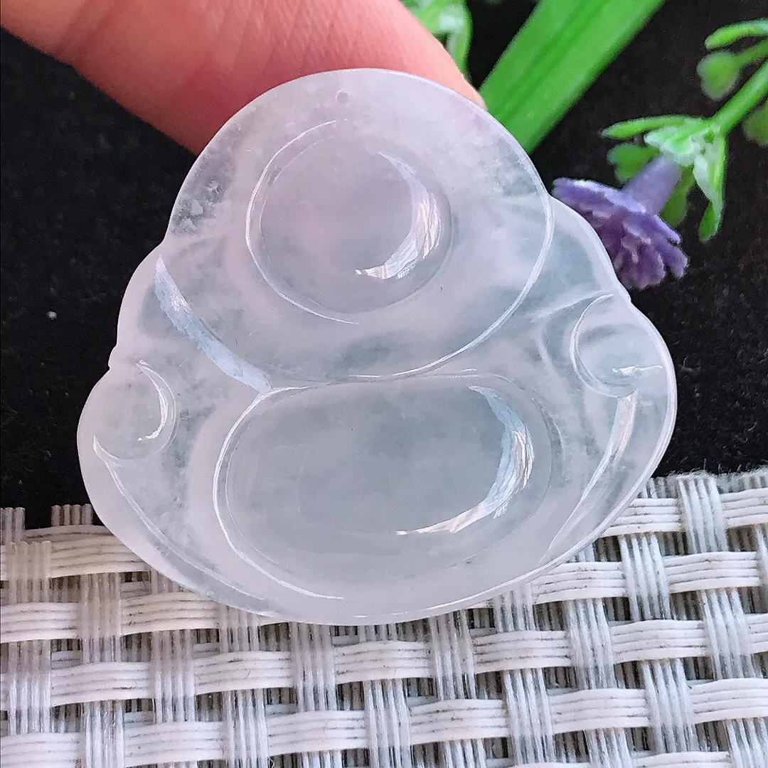 天然a货翡翠32.3/35/6老坑冰透起胶白冰佛公吊坠翡翠玉挂件