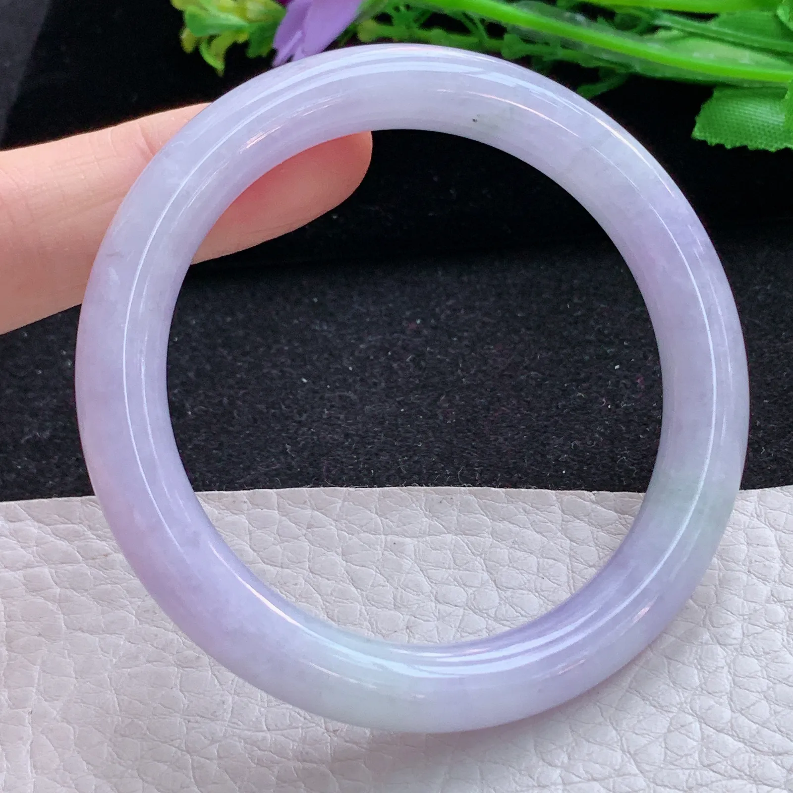 faa自然光53*8.8*8.6叮当镯 缅甸翡翠a货玉手镯紫罗兰圆条玉手环 美人镯