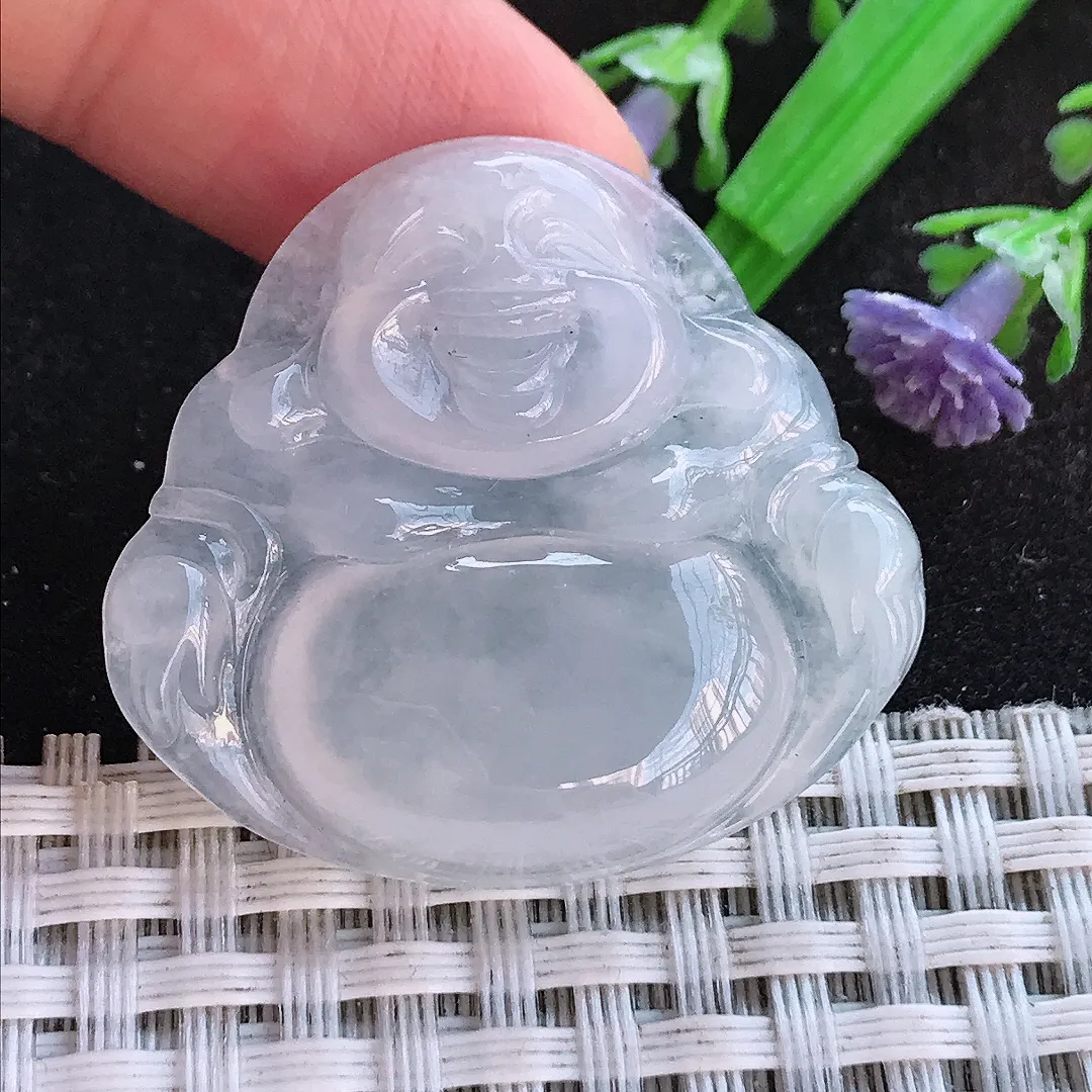 天然a货翡翠32.3/35/6老坑冰透起胶白冰佛公吊坠翡翠玉挂件