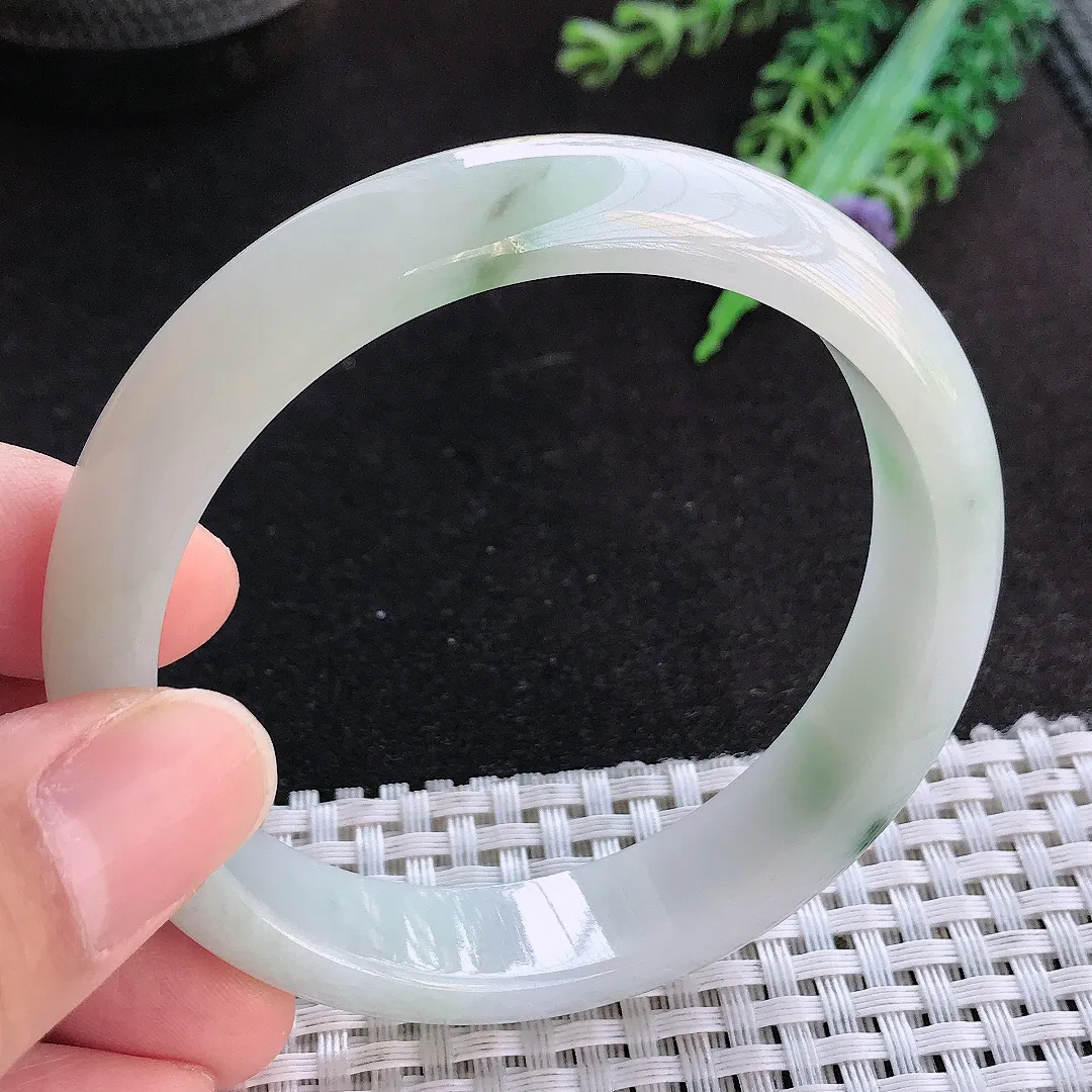 天然a货翡翠58/13.3/7.5老坑冰润飘花手镯宽边玉手镯