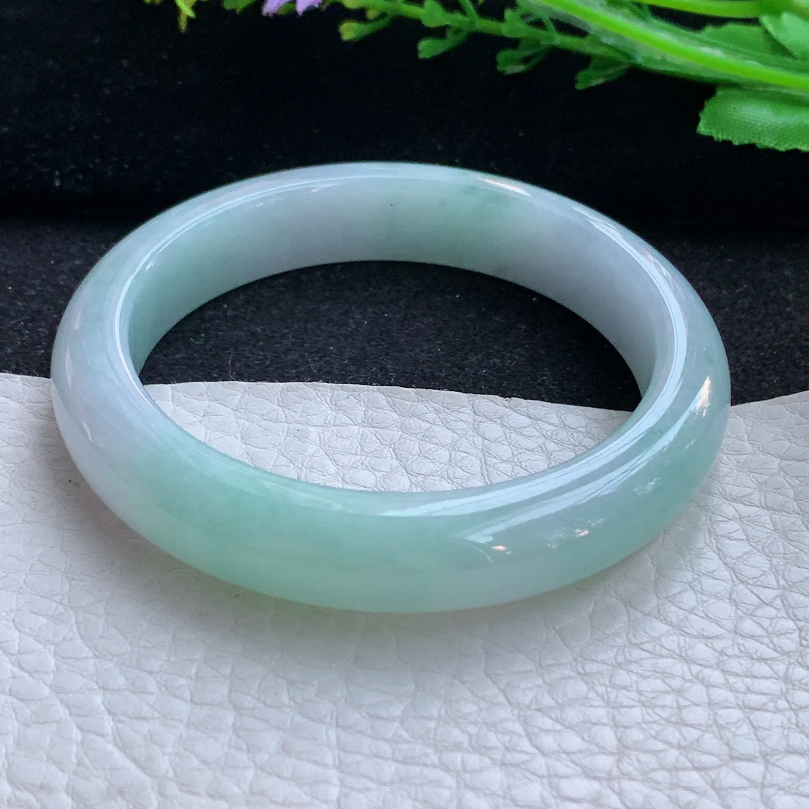 hy自然光54.5*11.5*8.5平安镯 缅甸翡翠a货玉手镯清新宽边玉手环