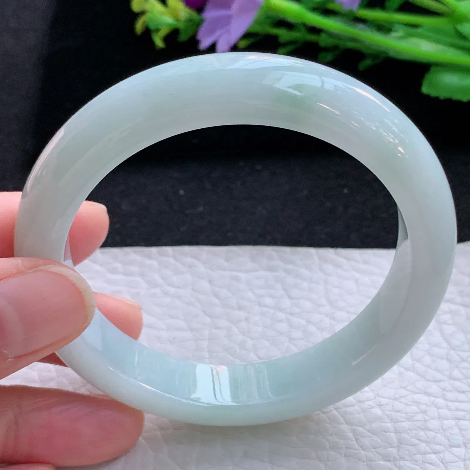 hy自然光57.5*12.3*8.5平安镯 缅甸翡翠a货玉手镯浅绿宽边玉手环