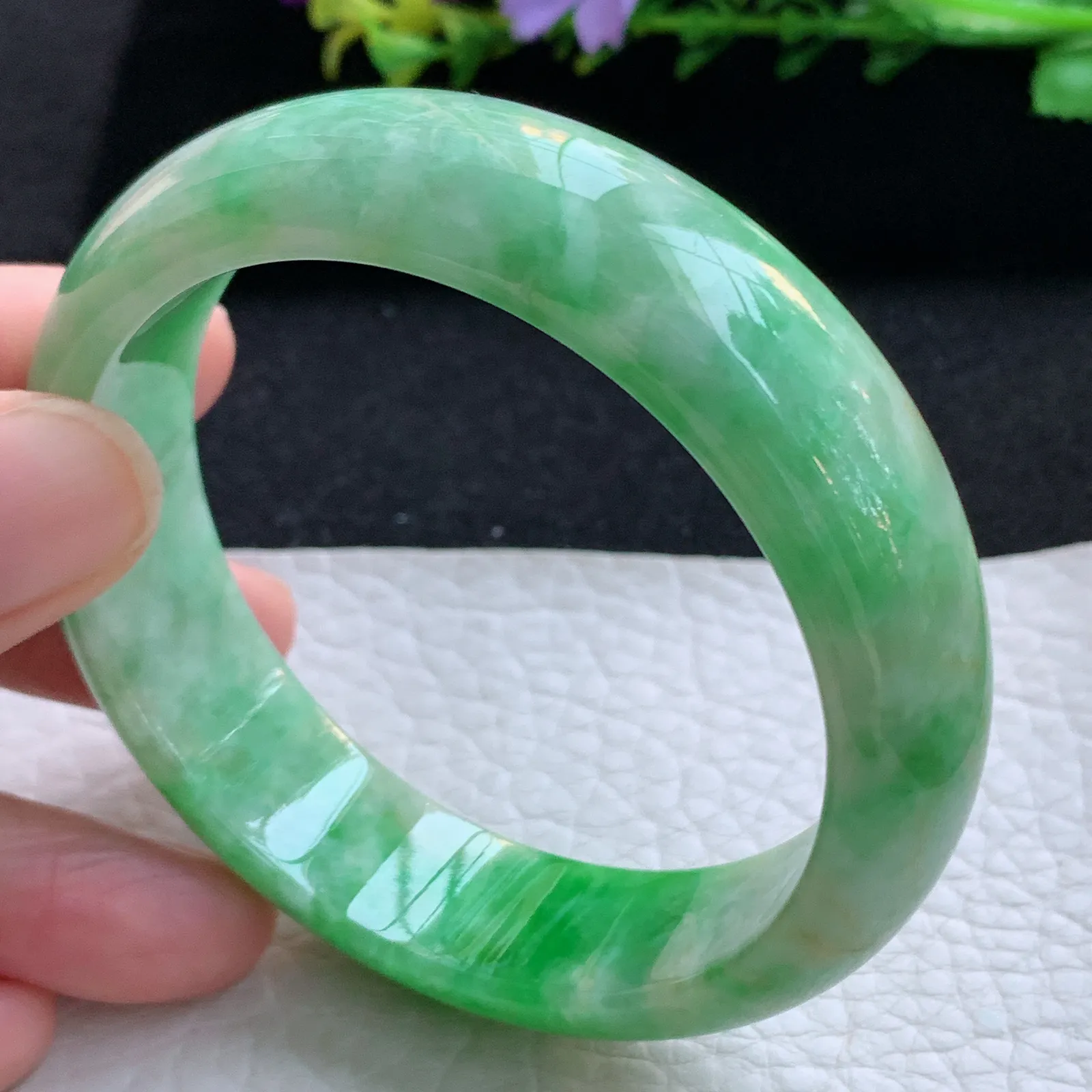 ay自然光57*16*7.8轮胎镯 缅甸翡翠a货玉手镯怀古黄加绿宽边玉手环