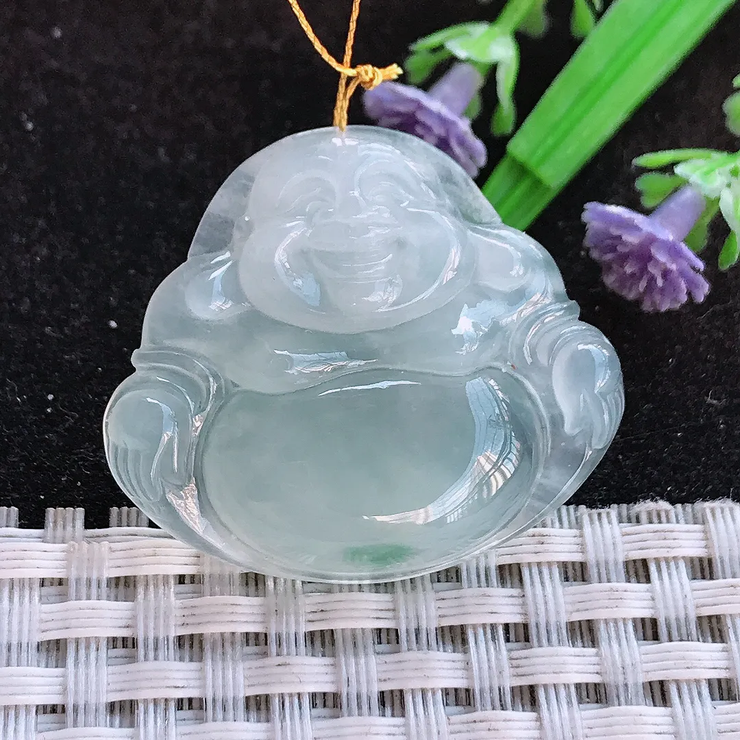 天然a货翡翠29.3/33.6/5.7老坑冰胶果冻飘花冰种佛公吊坠翡翠玉挂件