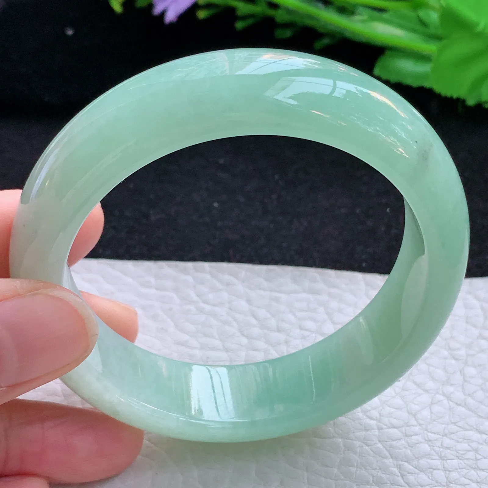 ss自然光56.5*16.3*8.5轮胎镯 缅甸翡翠a货玉手镯冰绿厚装宽边玉手环 美人镯