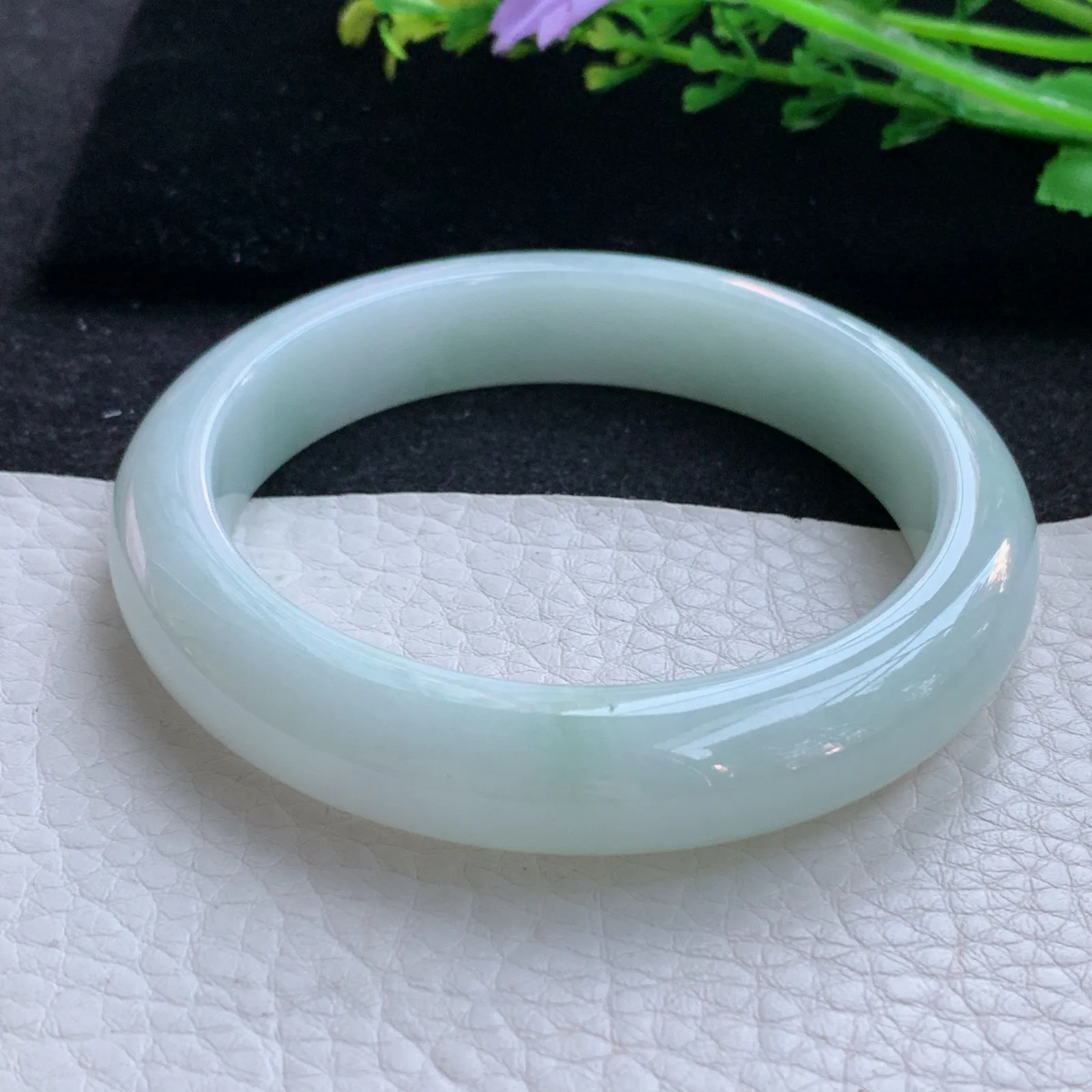 hy自然光57.5*12.3*8.5平安镯 缅甸翡翠a货玉手镯浅绿宽边玉手环