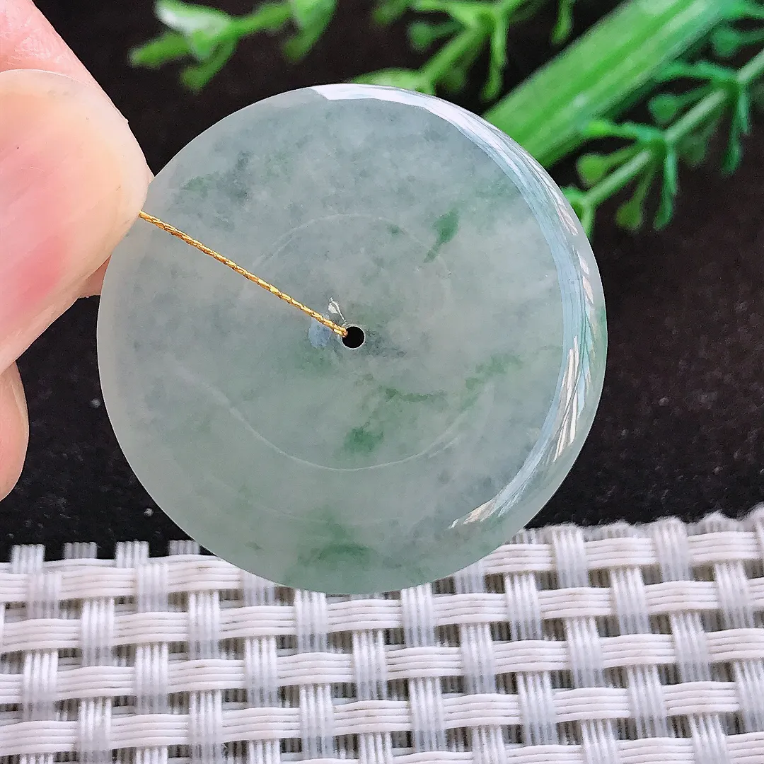 天然a货翡翠32.3/4.7老坑冰透冰飘花平安扣吊坠翡翠玉挂件