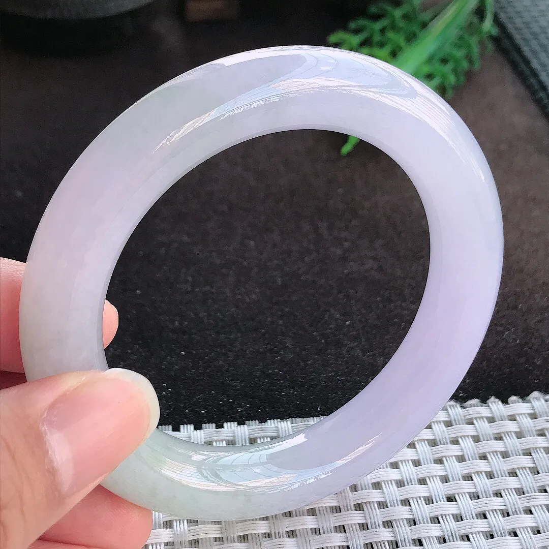 天然a货翡翠56.3/12/11.6老坑冰胶果冻紫罗兰胖圆条手镯玉手镯