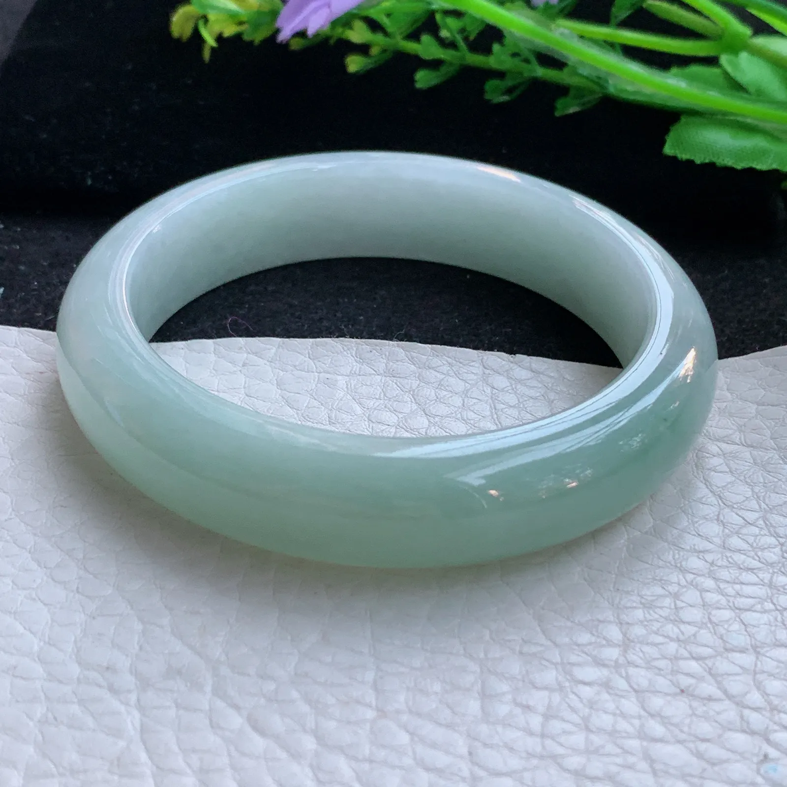 js自然光5 8*14*8.5平安镯 缅甸翡翠a货玉手镯半山水清新宽边玉手环