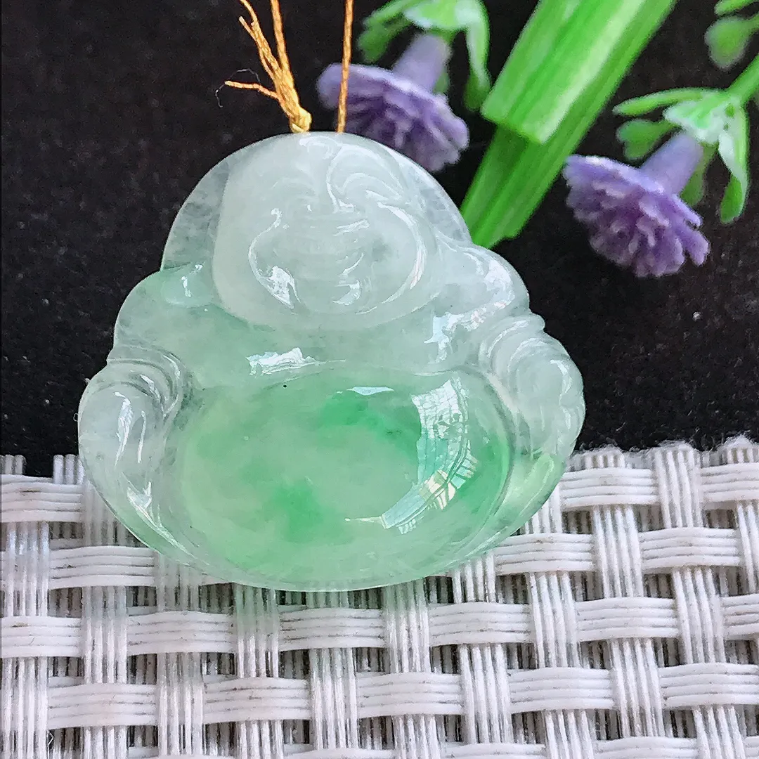 天然a货翡翠25.5/28.3/6老坑冰胶飘阳绿佛公吊坠翡翠玉佛挂件