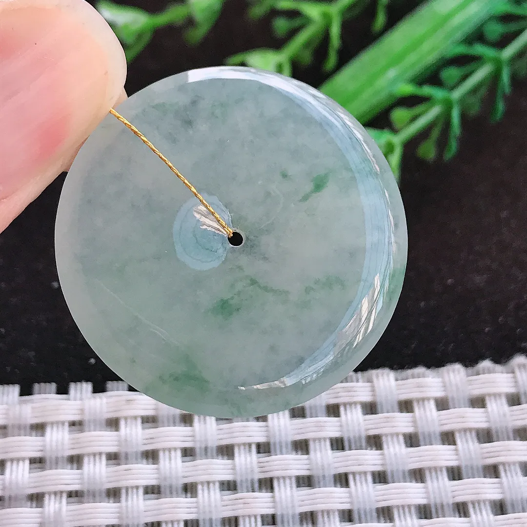 天然a货翡翠32.3/4.7老坑冰透冰飘花平安扣吊坠翡翠玉挂件