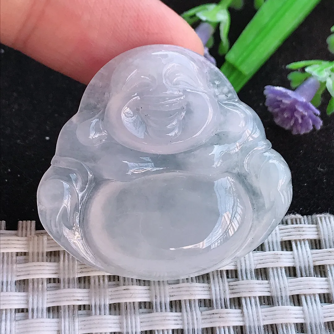 天然a货翡翠32.3/35/6老坑冰透起胶白冰佛公吊坠翡翠玉挂件