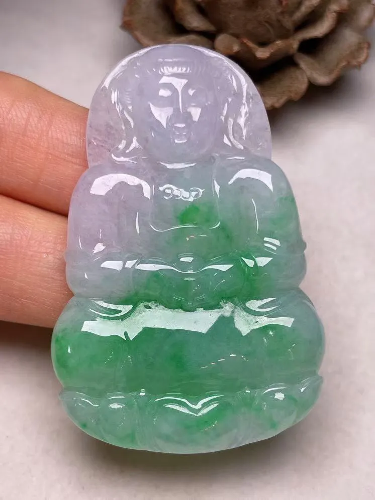 冰糯种飘绿【观音菩萨】吊坠，种水好，玉质细腻 ，卖相好.