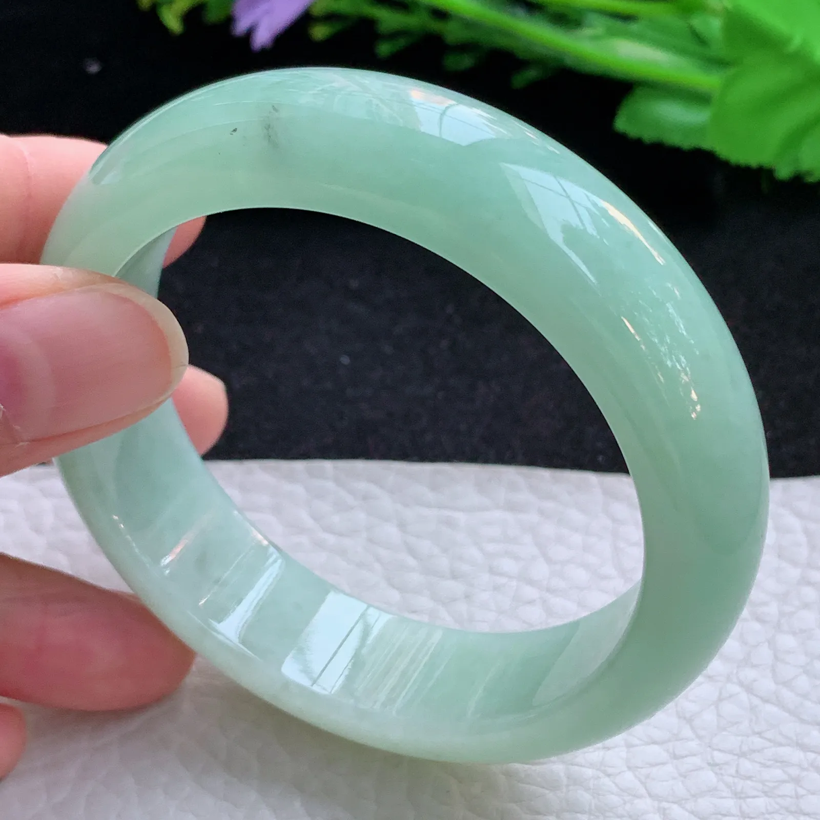 ss自然光56.5*16.3*8.5轮胎镯 缅甸翡翠a货玉手镯冰绿厚装宽边玉手环 美人镯