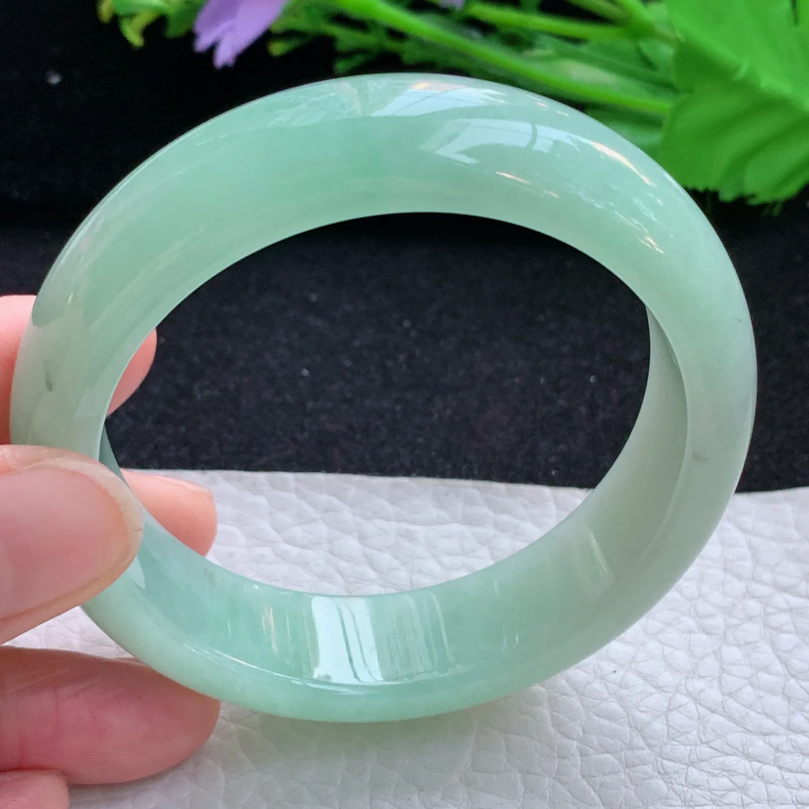 ss自然光56.5*16.3*8.5轮胎镯 缅甸翡翠a货玉手镯冰绿厚装宽边玉手环 美人镯