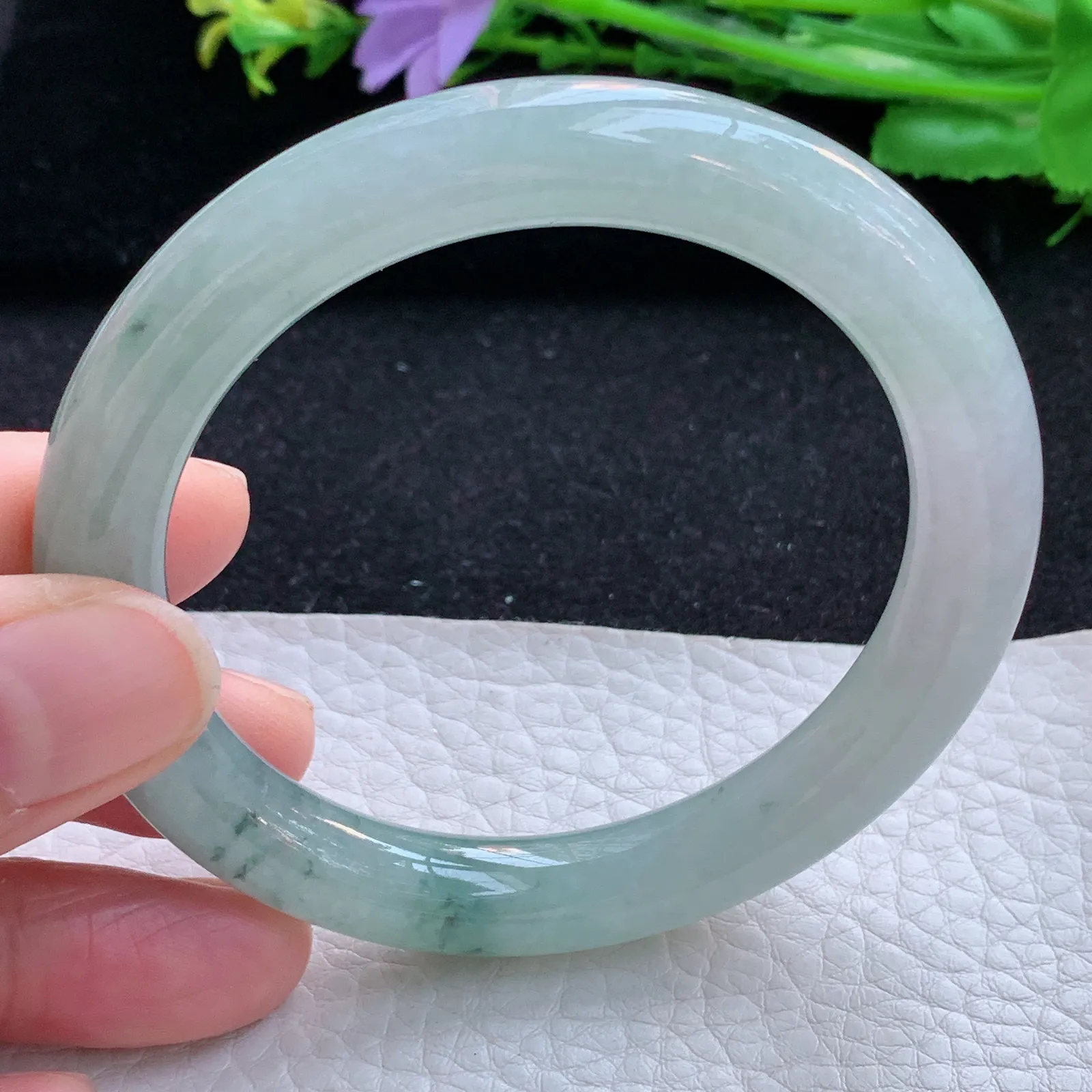 xx自然光55*9.5美人镯 缅甸翡翠a货玉手镯冰飘花圆条玉手环