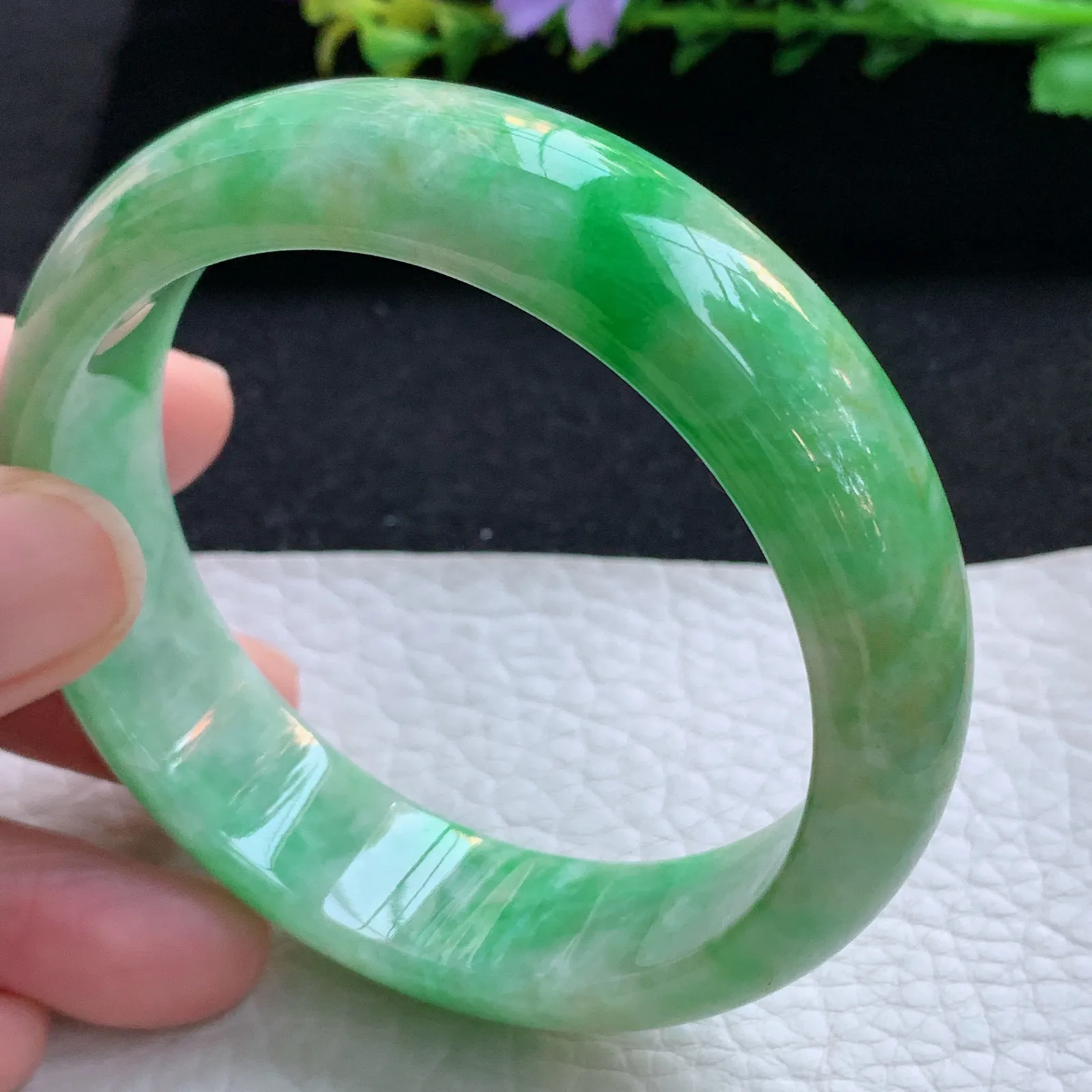 ay自然光57*16*7.8轮胎镯 缅甸翡翠a货玉手镯怀古黄加绿宽边玉手环