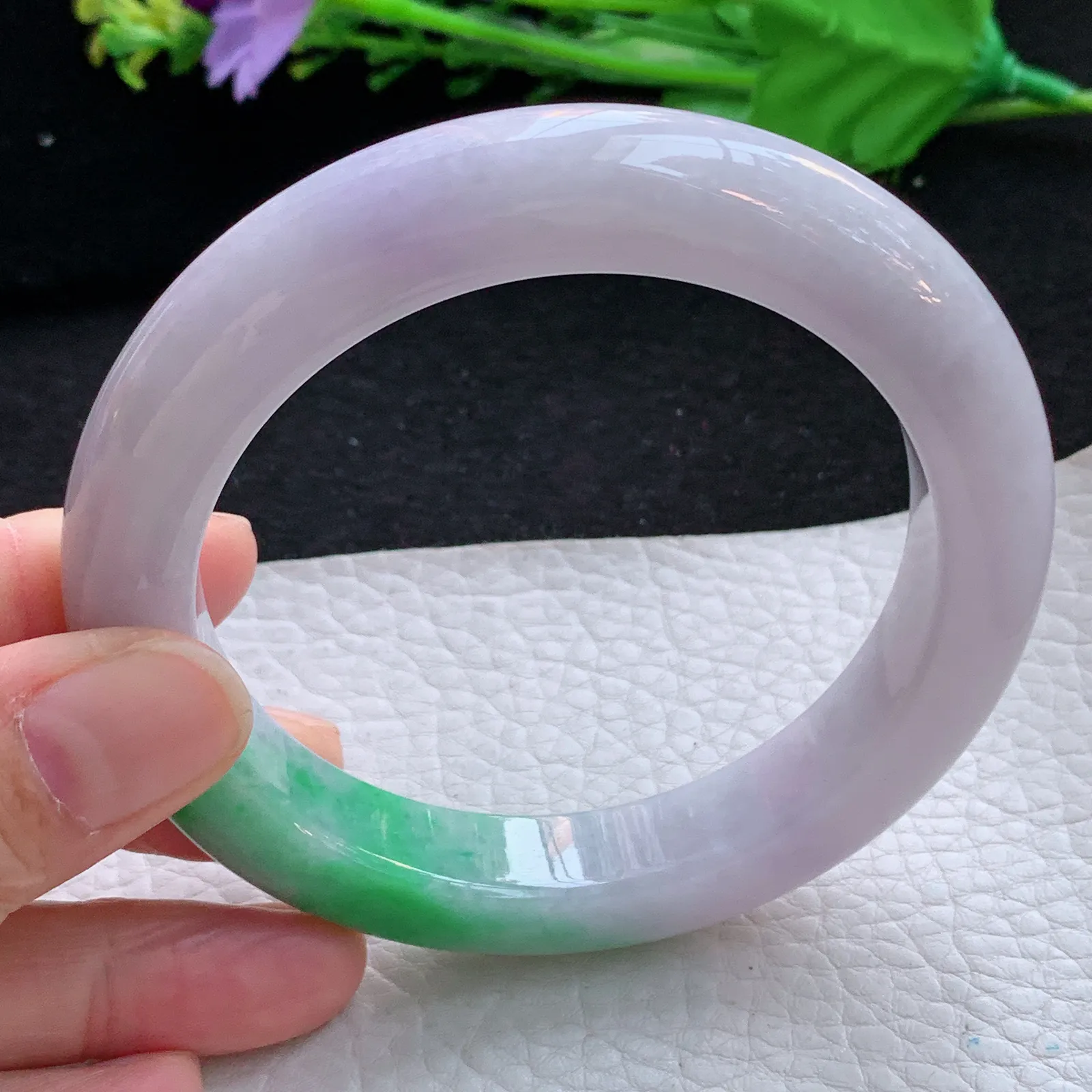 ss大圈口61*12*11平安镯 缅甸翡翠a货玉手镯飘绿厚装宽边玉手环 美人镯