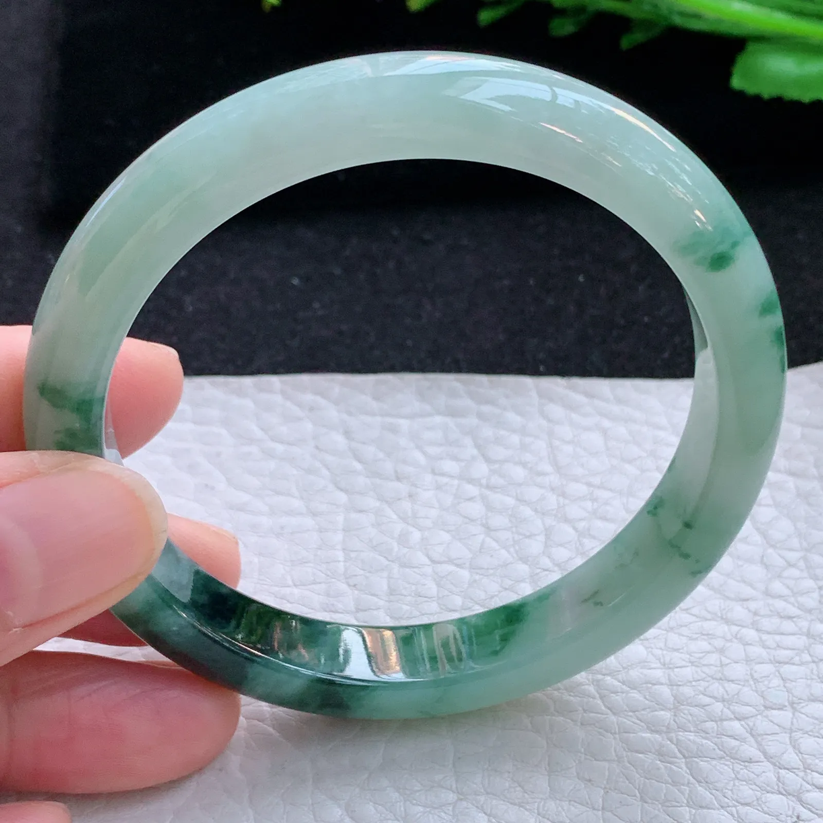 hy自然光58*10.3*7.8平安镯 缅甸翡翠a货玉手镯冰飘花秀气宽边玉手环