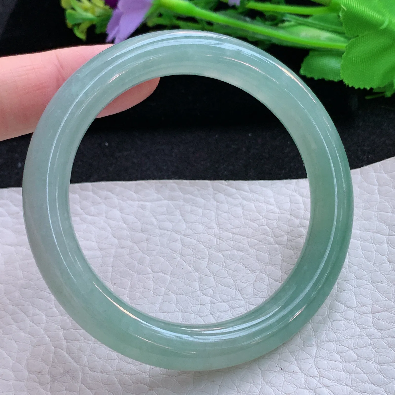 xc自然光54*9.6叮当镯 缅甸翡翠a货玉手镯冰晴秀气圆条玉手环