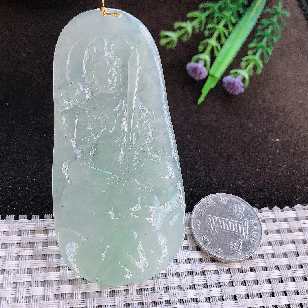 天然a货翡翠83/39.6/5.8老坑冰胶冰晴虚空藏吊坠翡翠玉挂件