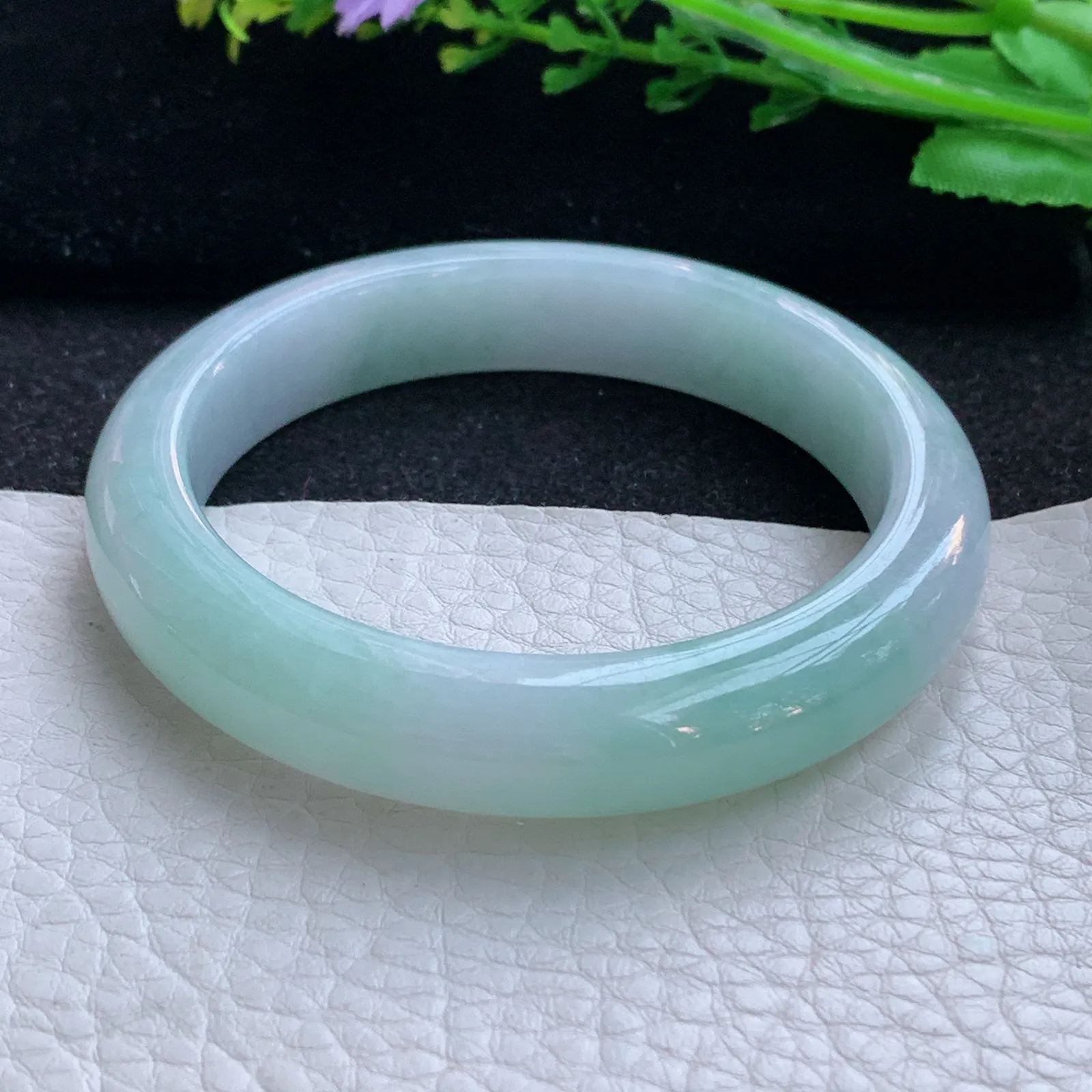 hy自然光54.5*11.5*8.5平安镯 缅甸翡翠a货玉手镯清新宽边玉手环