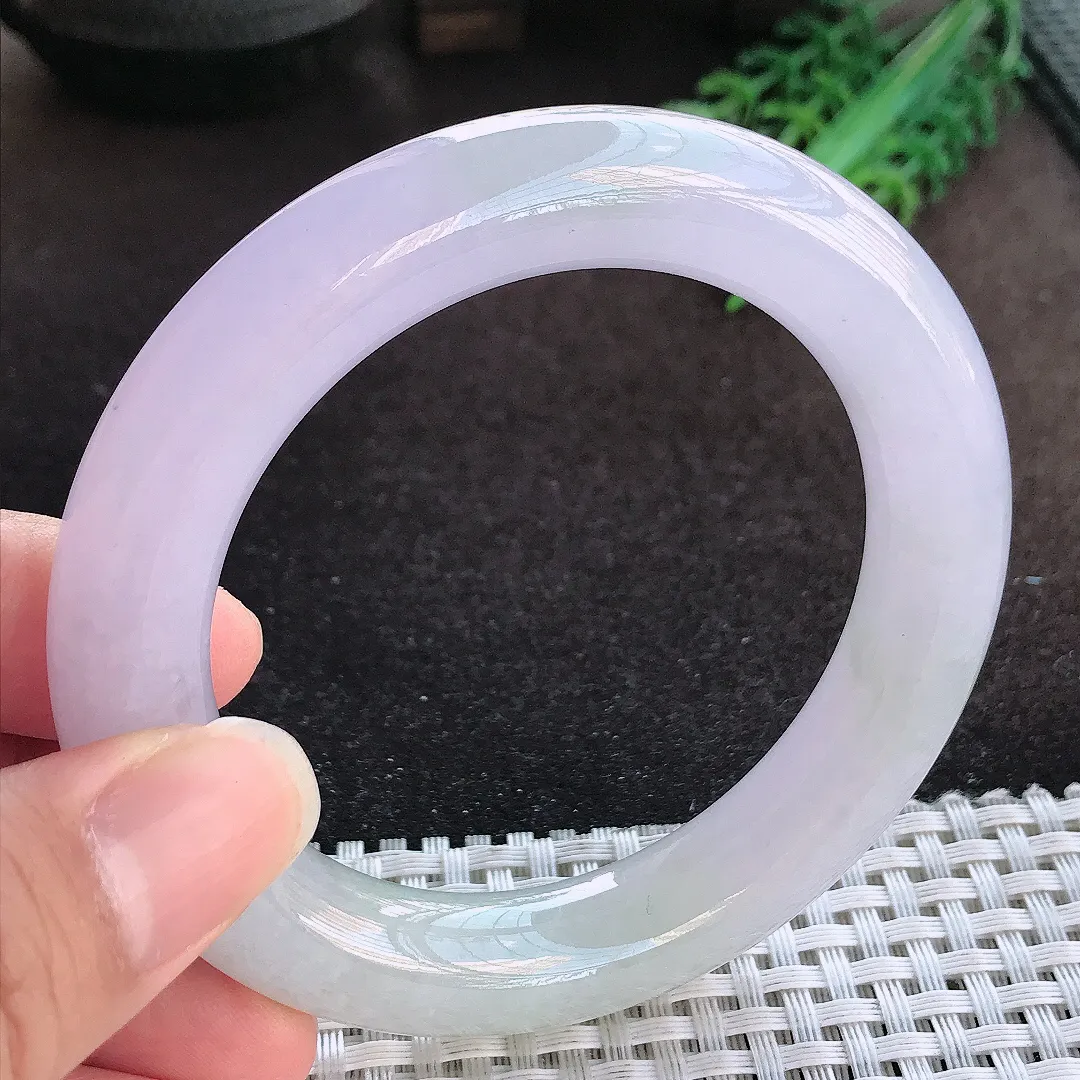 天然a货翡翠56.3/12/11.6老坑冰胶果冻紫罗兰胖圆条手镯玉手镯