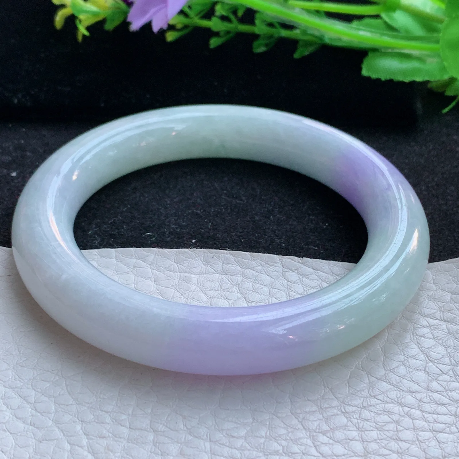 xc自然光57.8*11.5美人镯 缅甸翡翠a货玉手镯双彩圆条玉手环