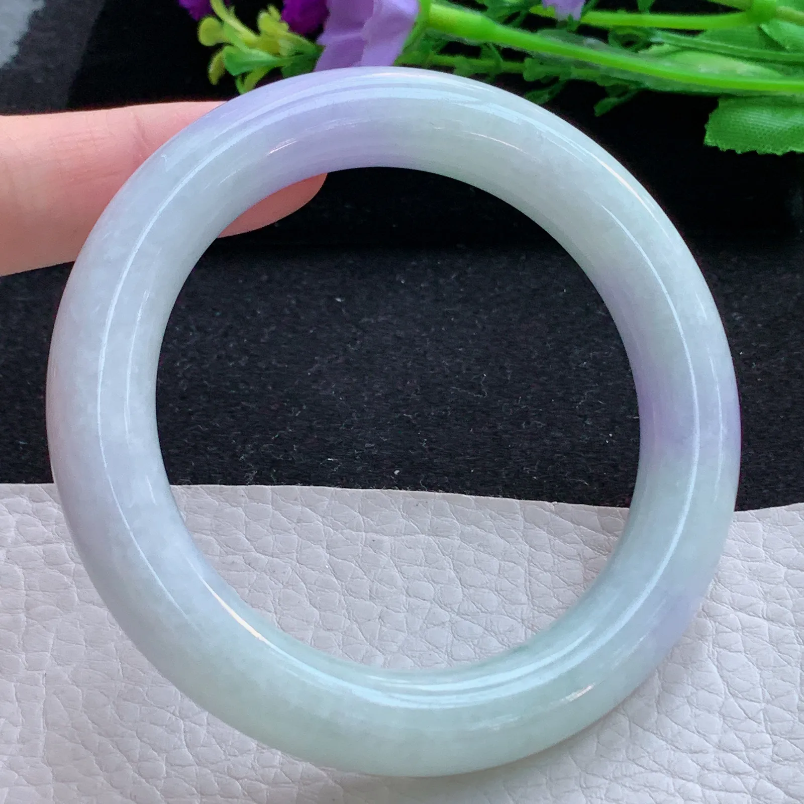 xc自然光57.8*11.5美人镯 缅甸翡翠a货玉手镯双彩圆条玉手环