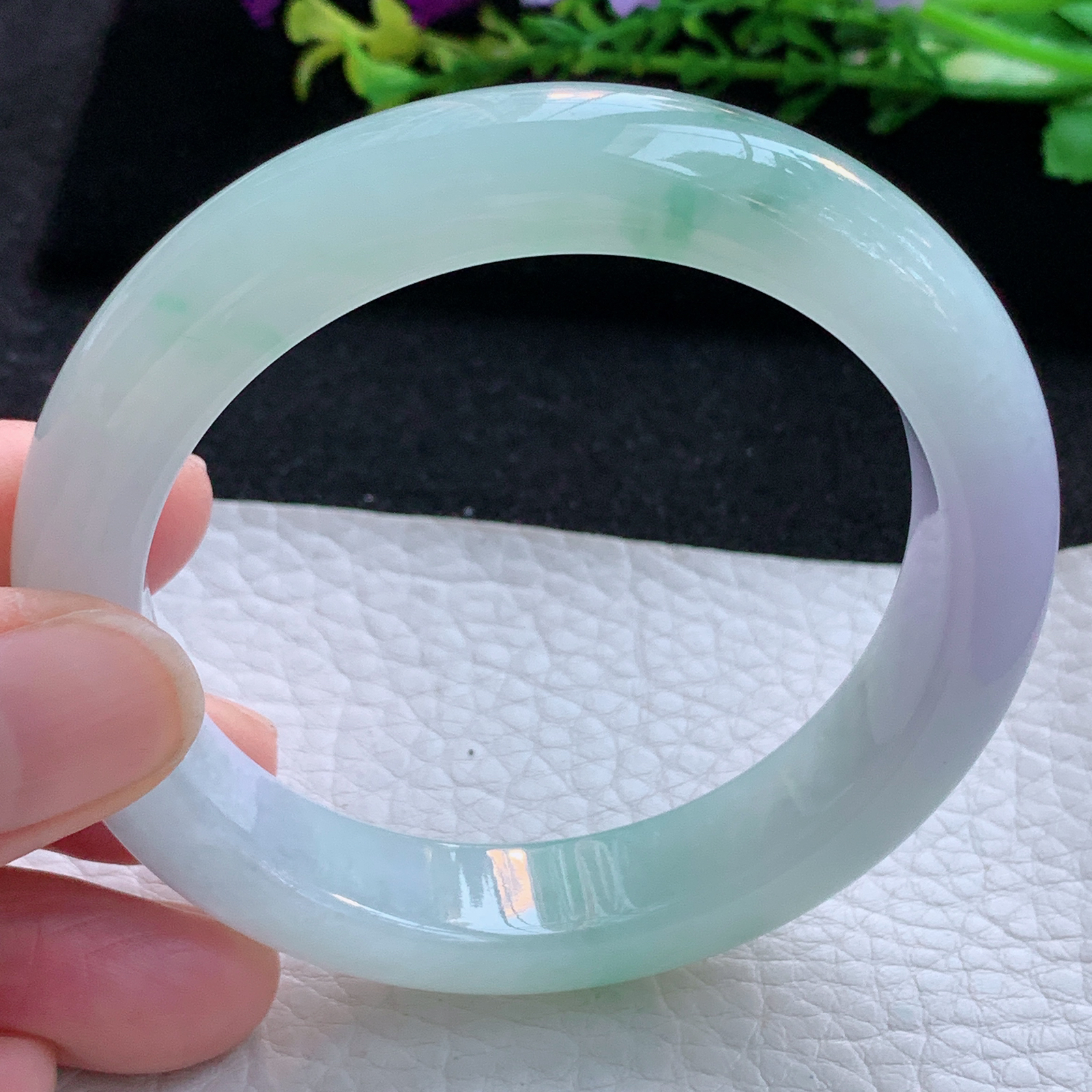 r自然光55*12*8.5平安镯 缅甸翡翠a货玉手镯冰春带彩宽边玉手环 美人镯