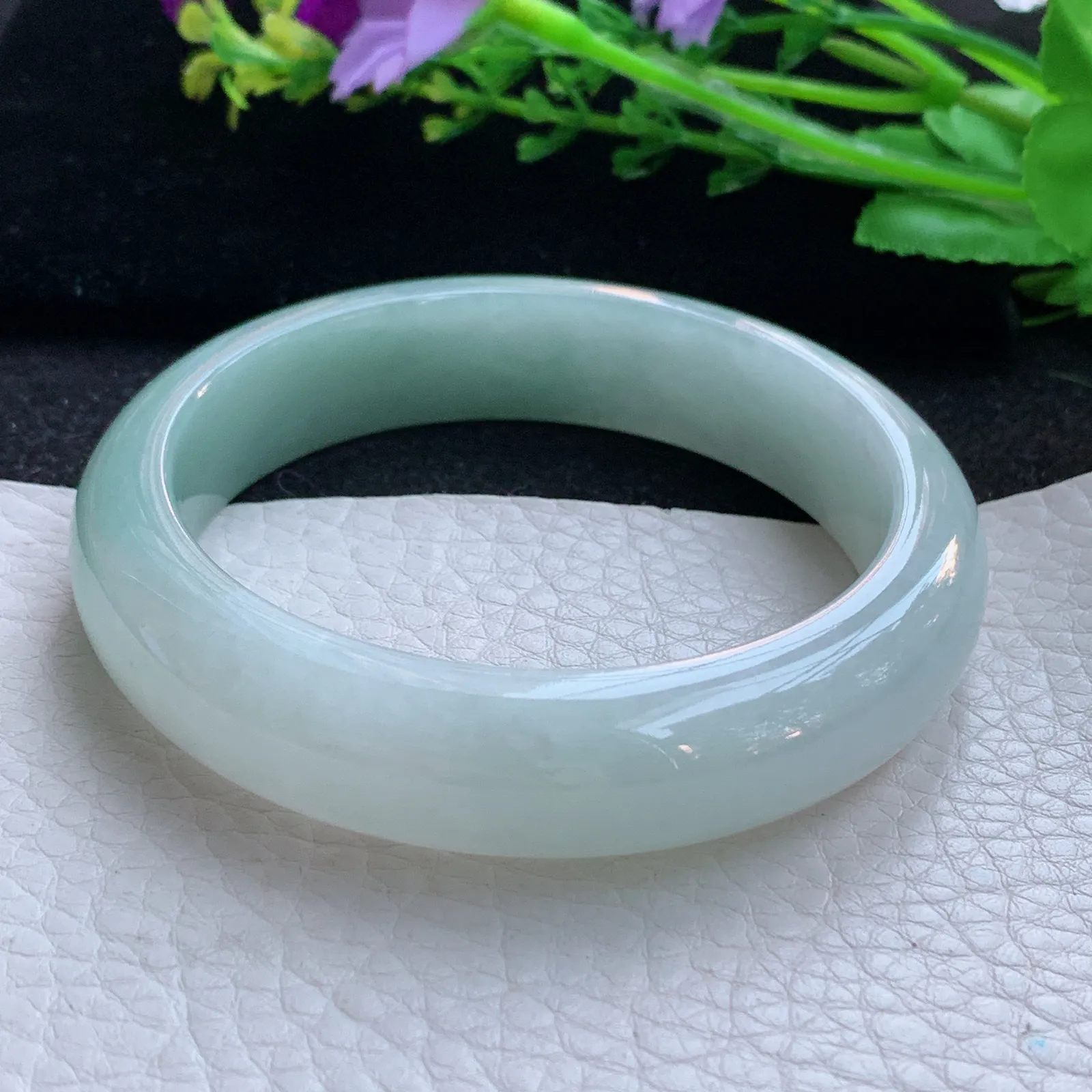 js自然光5 8*14*8.5平安镯 缅甸翡翠a货玉手镯半山水清新宽边玉手环