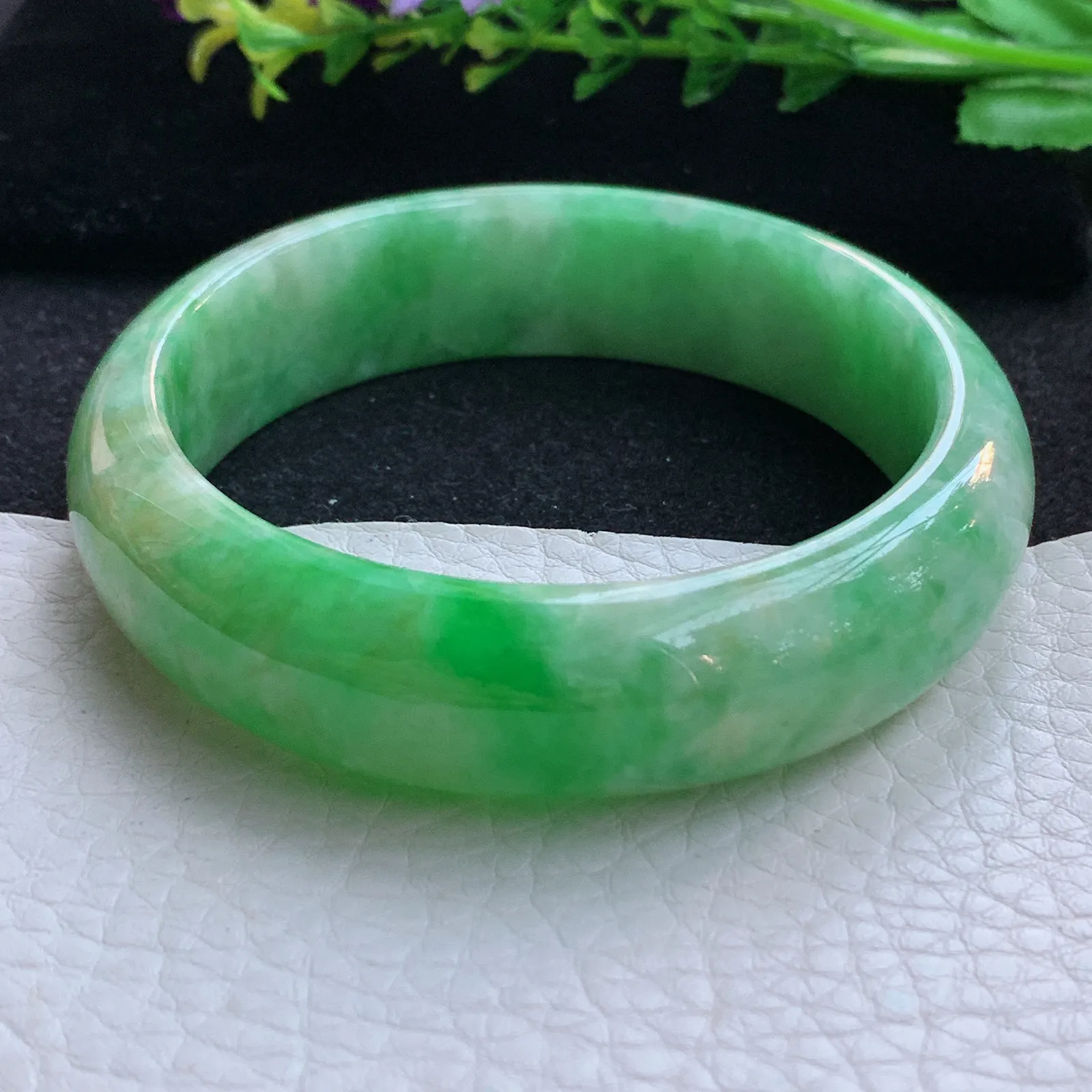 ay自然光57*16*7.8轮胎镯 缅甸翡翠a货玉手镯怀古黄加绿宽边玉手环