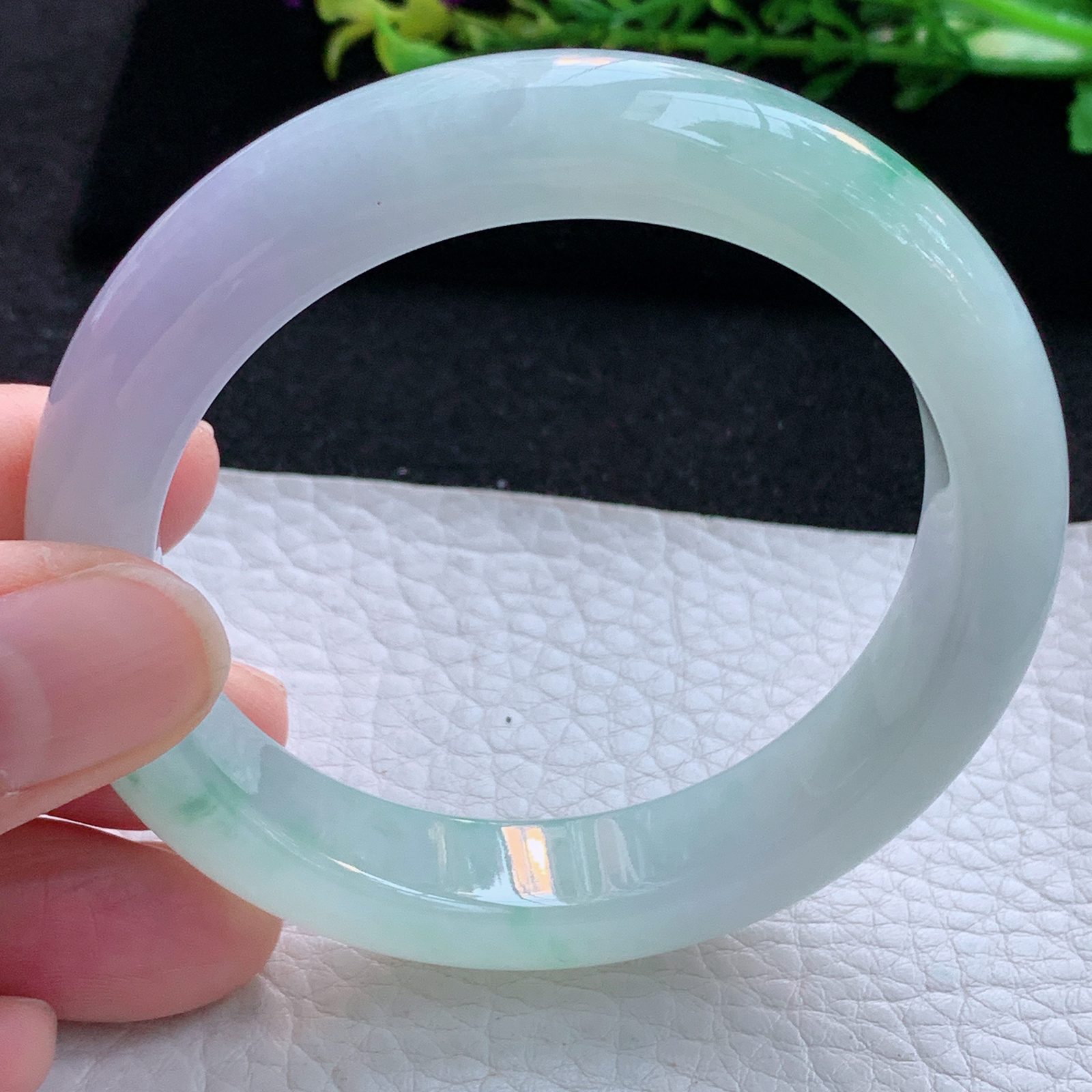 r自然光55*12*8.5平安镯 缅甸翡翠a货玉手镯冰春带彩宽边玉手环 美人镯