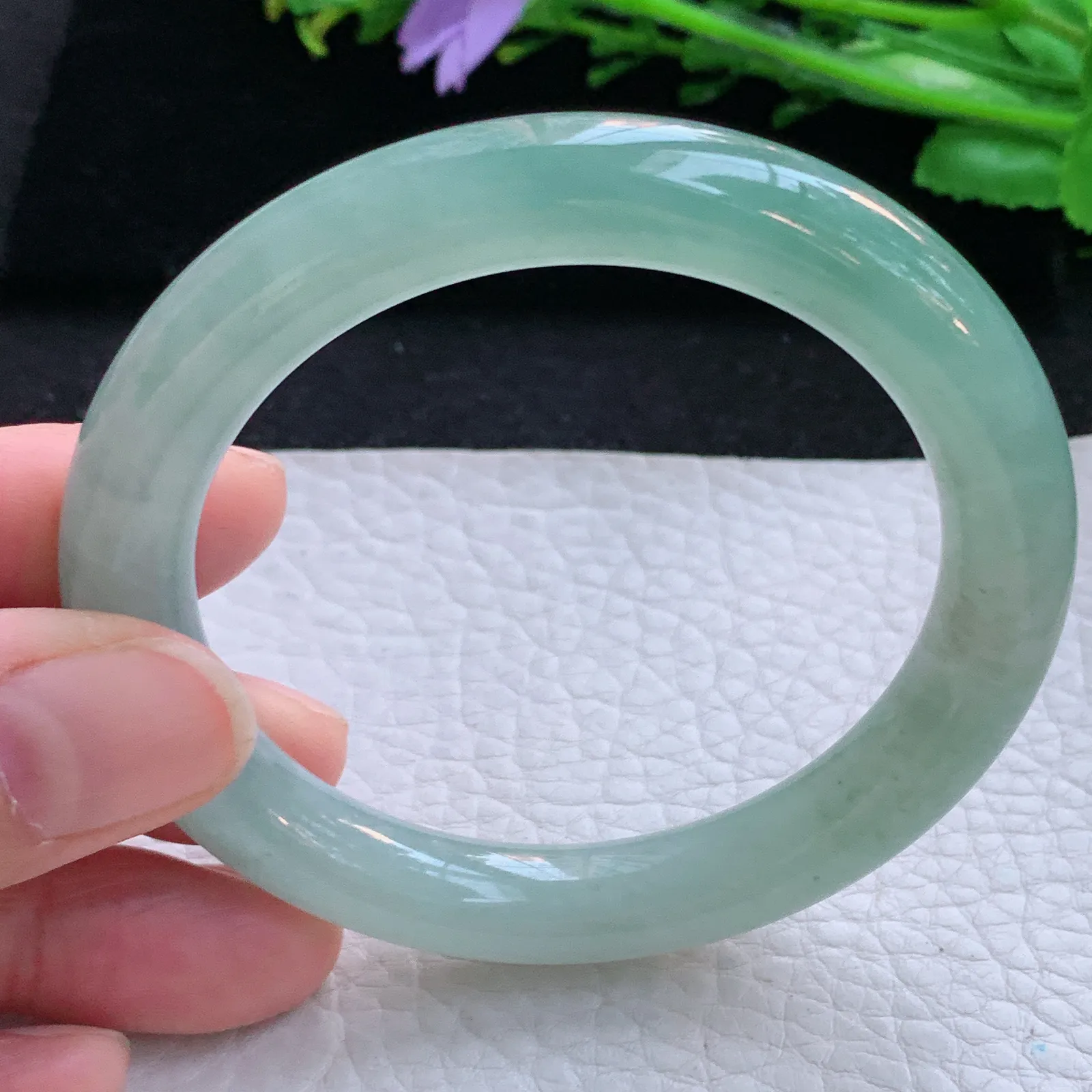 xc自然光54*9.6叮当镯 缅甸翡翠a货玉手镯冰晴秀气圆条玉手环