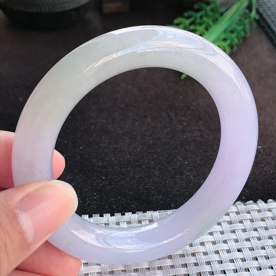 天然a货翡翠56.3/12/11.6老坑冰胶果冻紫罗兰胖圆条手镯玉手镯