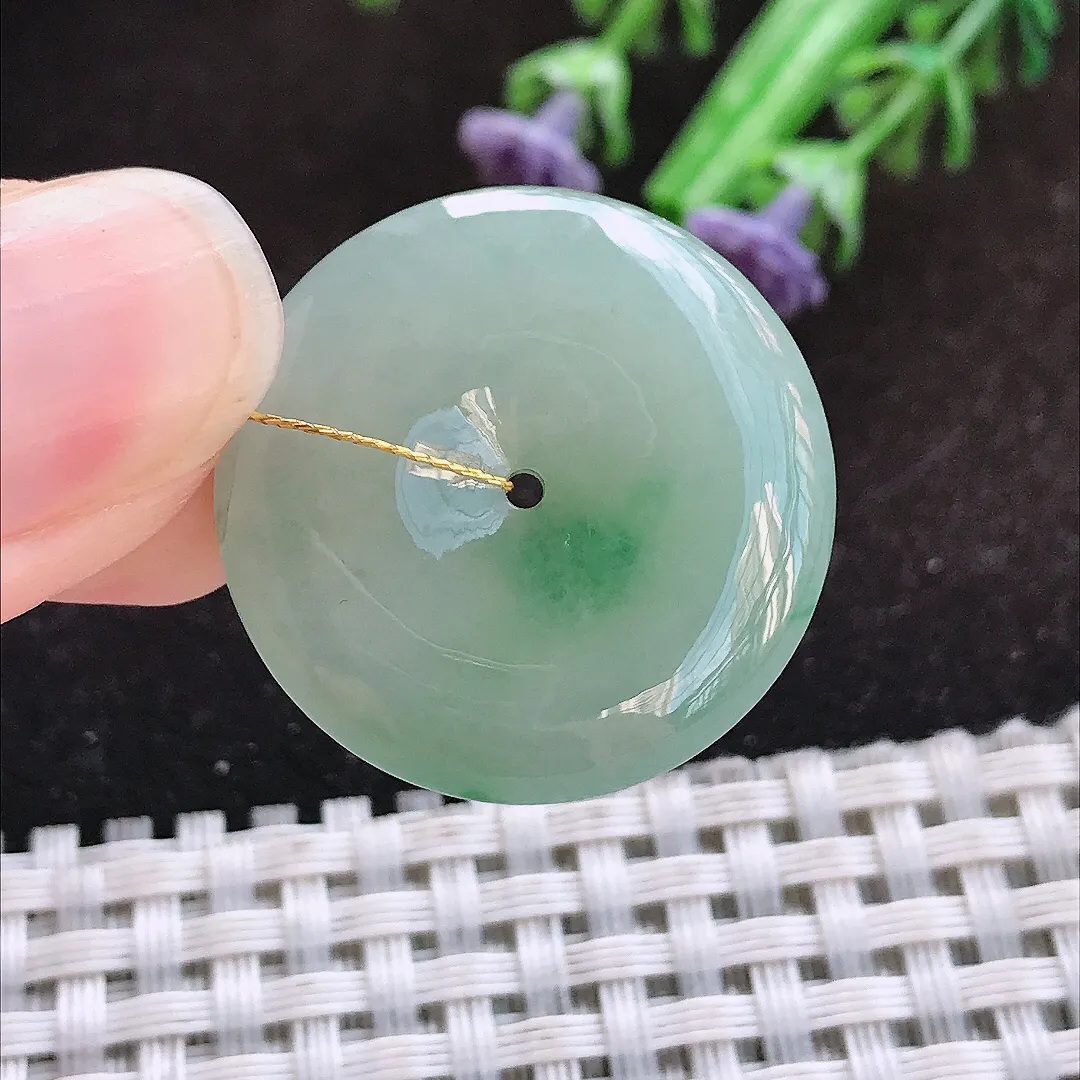 天然a货翡翠26.5/6.3老坑冰润起胶飘绿平安扣吊坠翡翠玉挂件