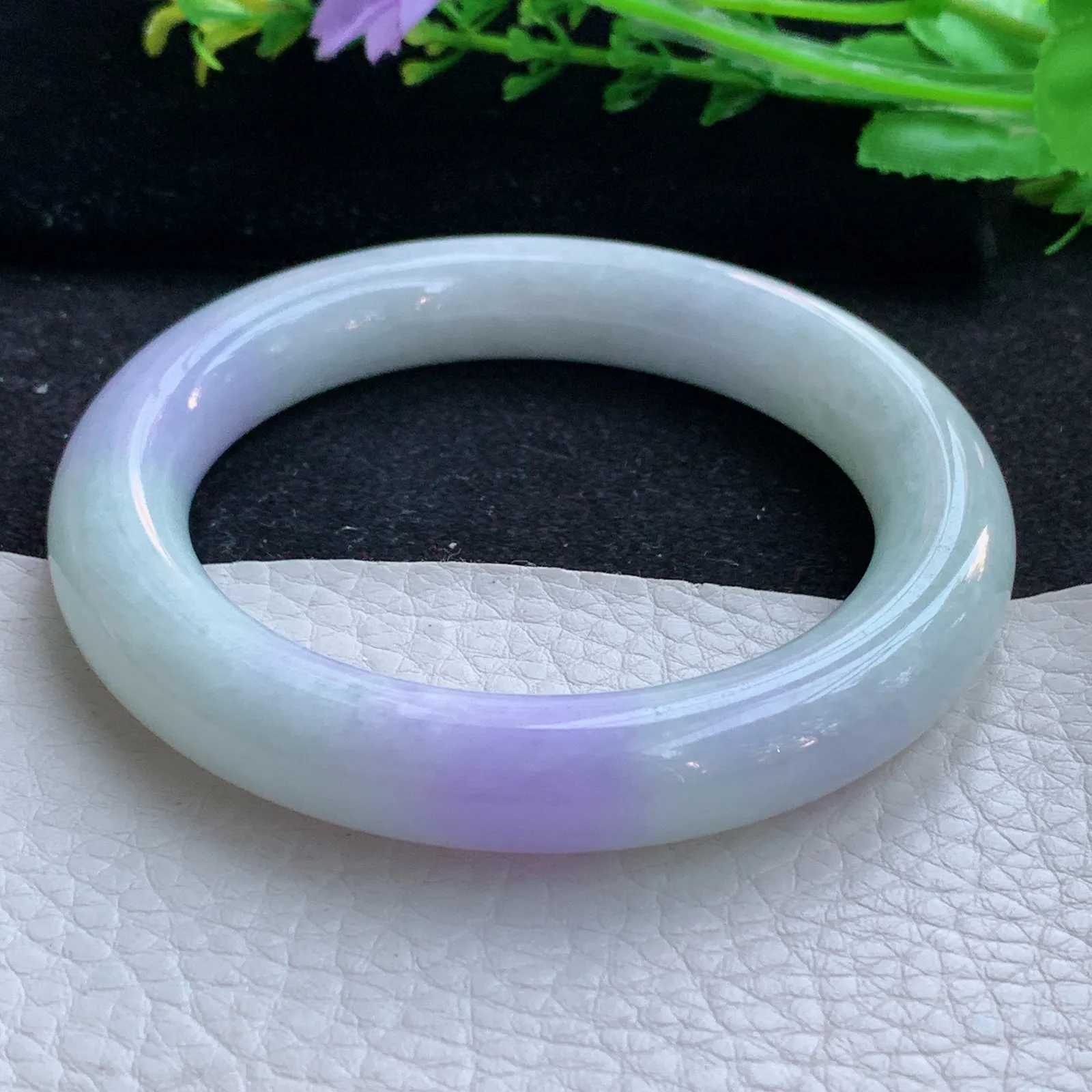 xc自然光57.8*11.5美人镯 缅甸翡翠a货玉手镯双彩圆条玉手环