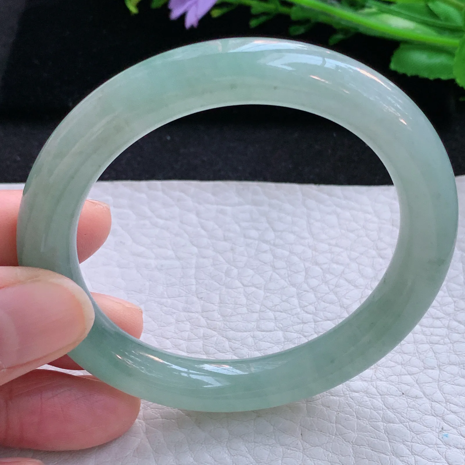 xc自然光54*9.6叮当镯 缅甸翡翠a货玉手镯冰晴秀气圆条玉手环