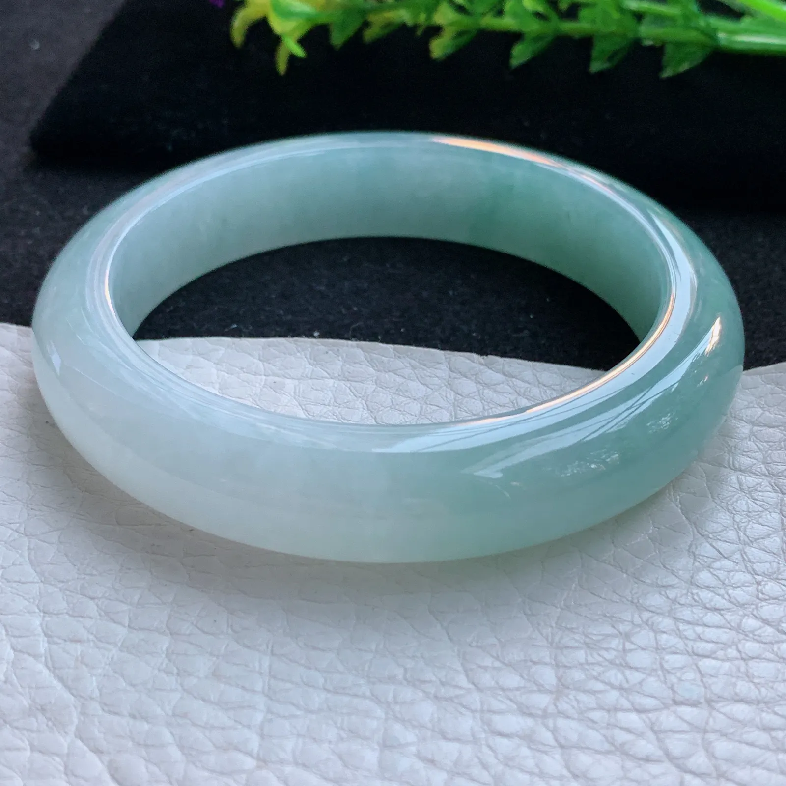 r自然光57*12.5*8.8平安镯 缅甸翡翠a货玉手镯冰胶清新宽边玉手环 美人镯