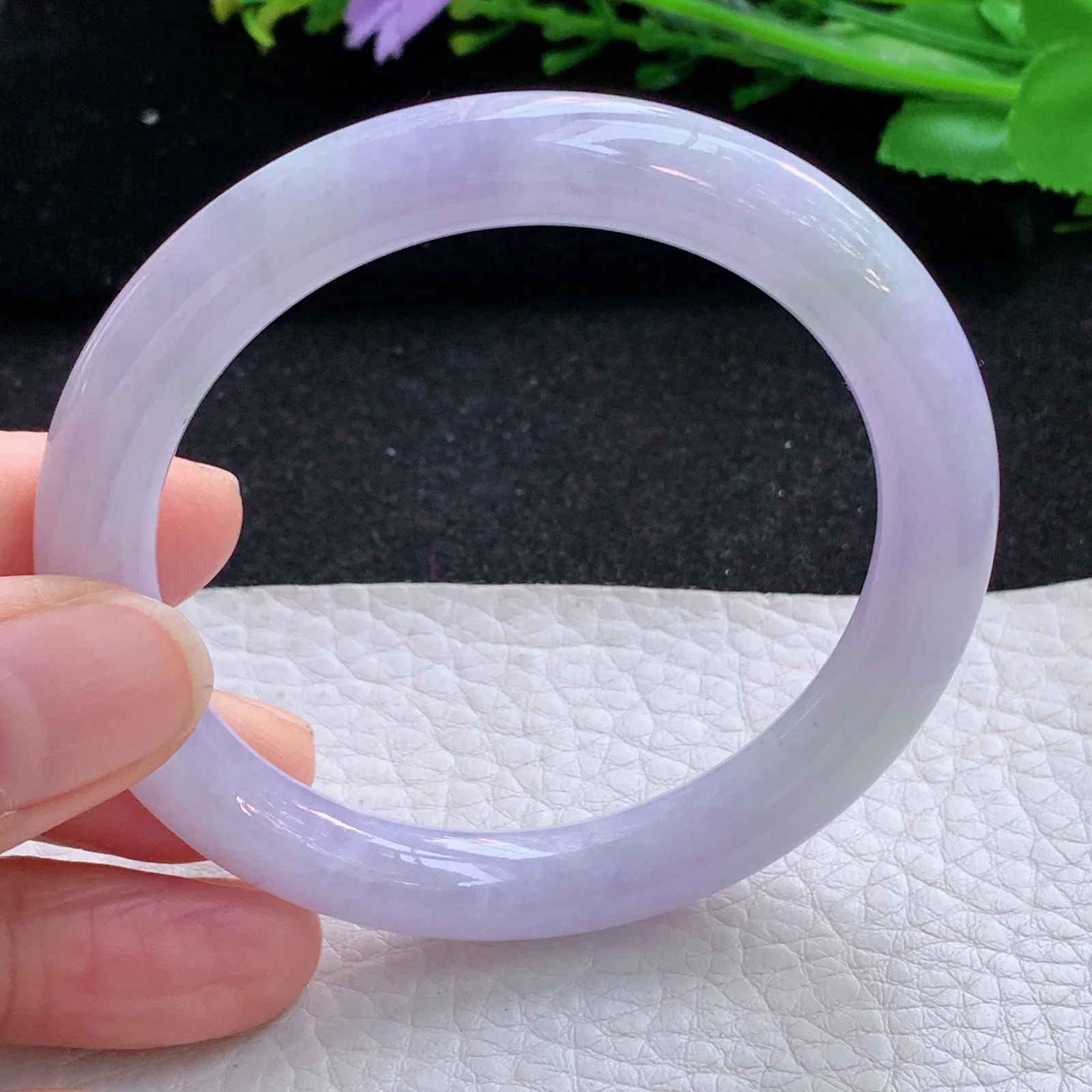 faa自然光53*8.8*8.6叮当镯 缅甸翡翠a货玉手镯紫罗兰圆条玉手环 美人镯